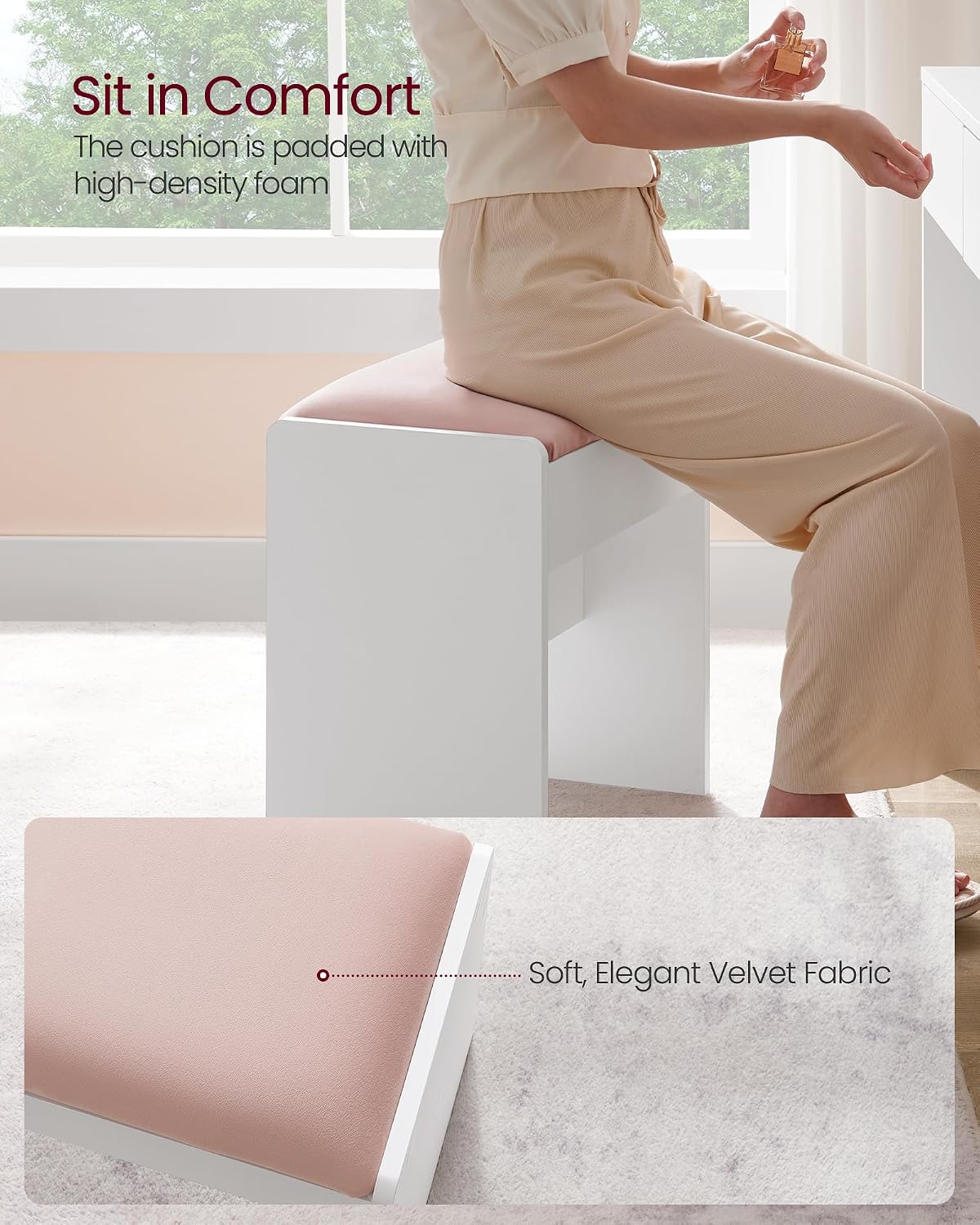 Thumbnail 4 de VASAGLE Dressing Table Stool, Velvet Upholstered Makeup Stool – KAILYN Collection, RDS001W02