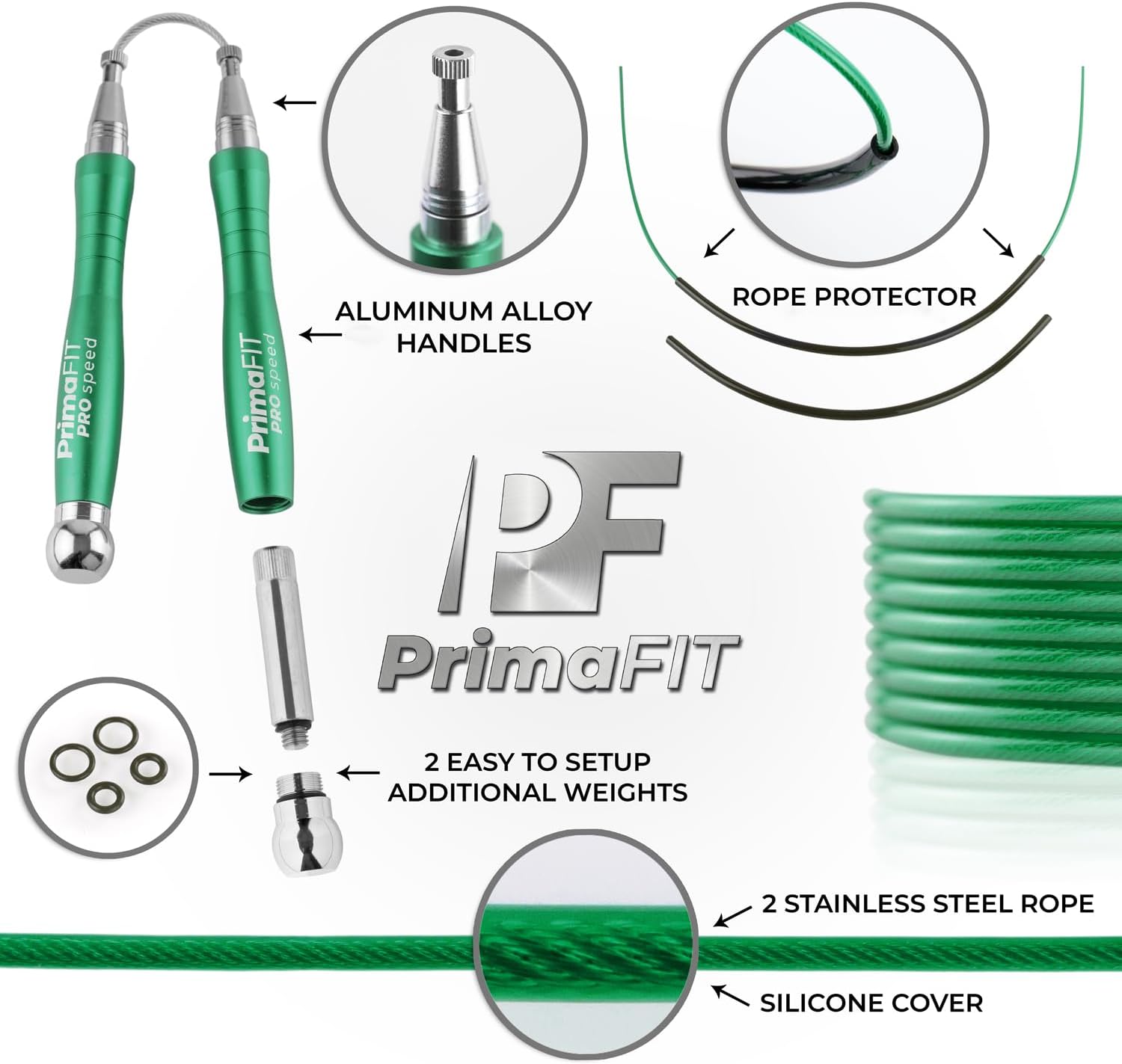 Thumbnail 5 de PrimaFit PrimaFIT Springseil Erwachsene Fitness Pro Speed – 3 m, verstellbar mit Gewichten, 2 Kugellagern & Anti-Rutsch-Griffen