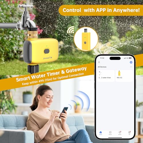 Detalle de AnseTo Programador de Riego WiFi con Concentrador WiFi: control remoto y retardo por lluvia para jardines, invernaderos y césped