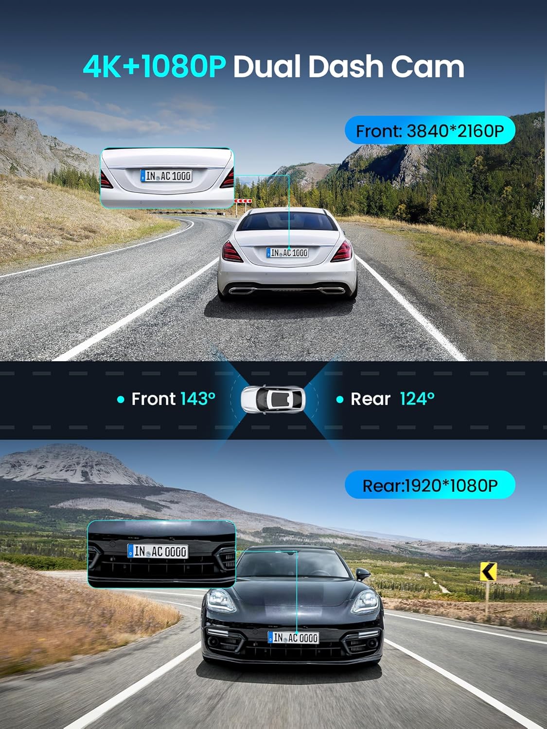 Thumbnail 2 de DDPAI Z50 Pro dashcam auto 4K+1080P con WiFi 6 5 GHz, GPS e 48 ore di monitoraggio in parcheggio