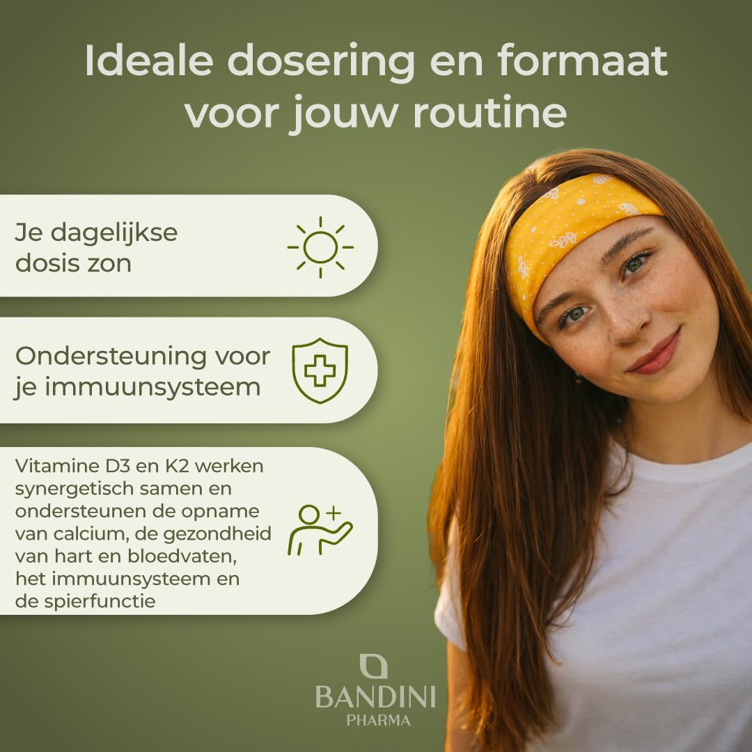 Detalle 2 de BANDINI Vitamine D3 + K2, 365 vegan tabletten met 100 µg K2 MK-7