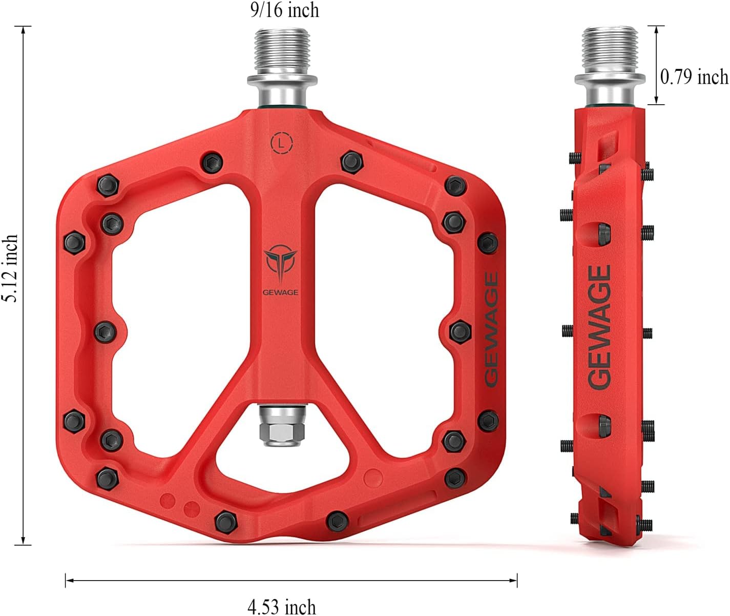 Thumbnail 3 de GEWAGE Pédales VTT antidérapantes en nylon composite et acier CR-MO – plateforme large (9/16")