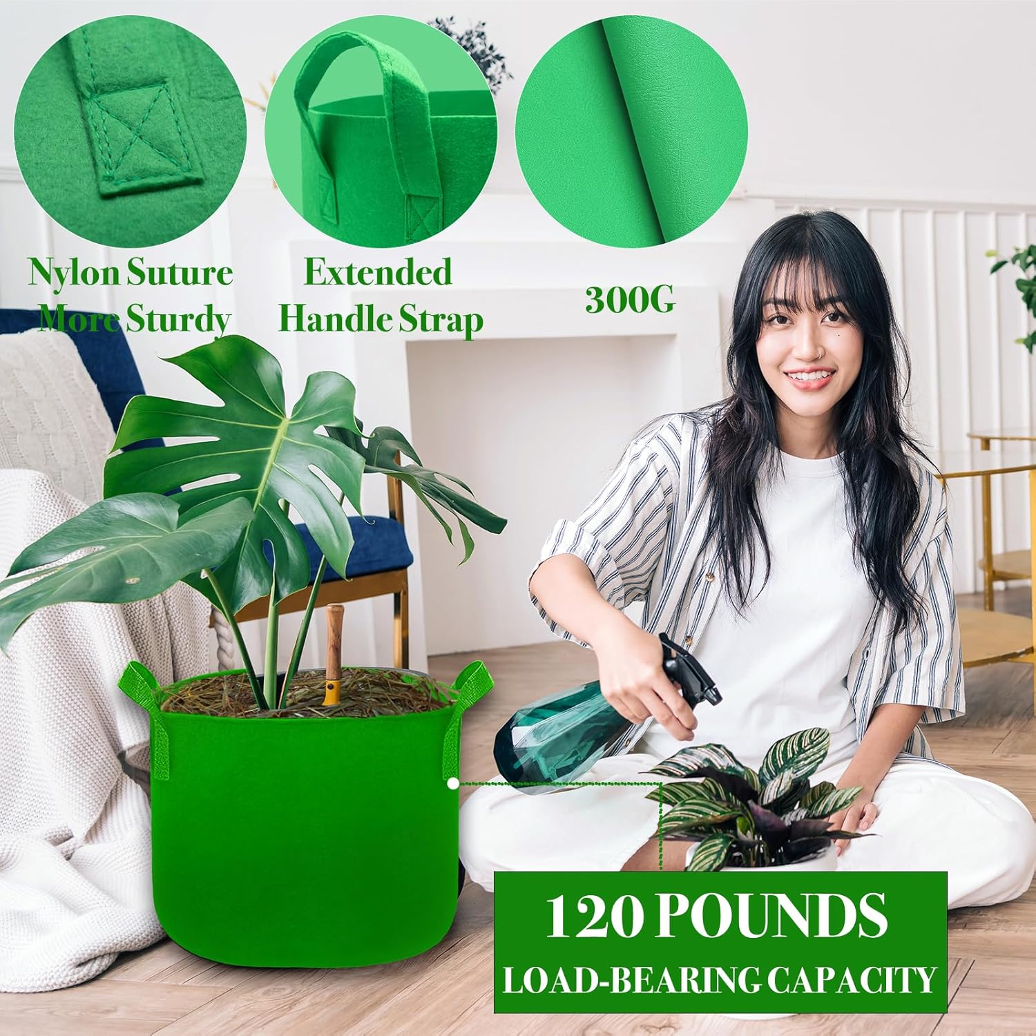 Thumbnail 6 de VJJXUU 5-pack 10-gallon felt grow bags for tomatoes, vegetables & flowers (colourful fabric plant pots)