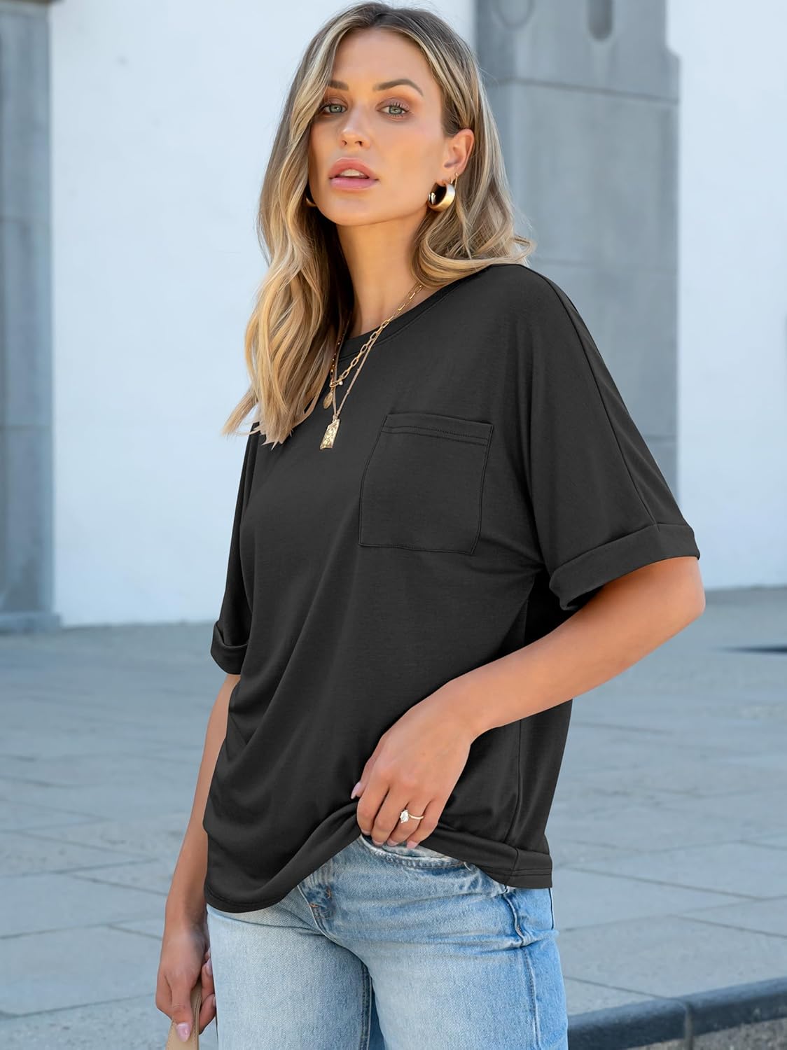 Thumbnail 2 de ANRABESS Women’s Oversized Short-Sleeve T-Shirt with Pocket (Loose Fit Summer Basic Tee)