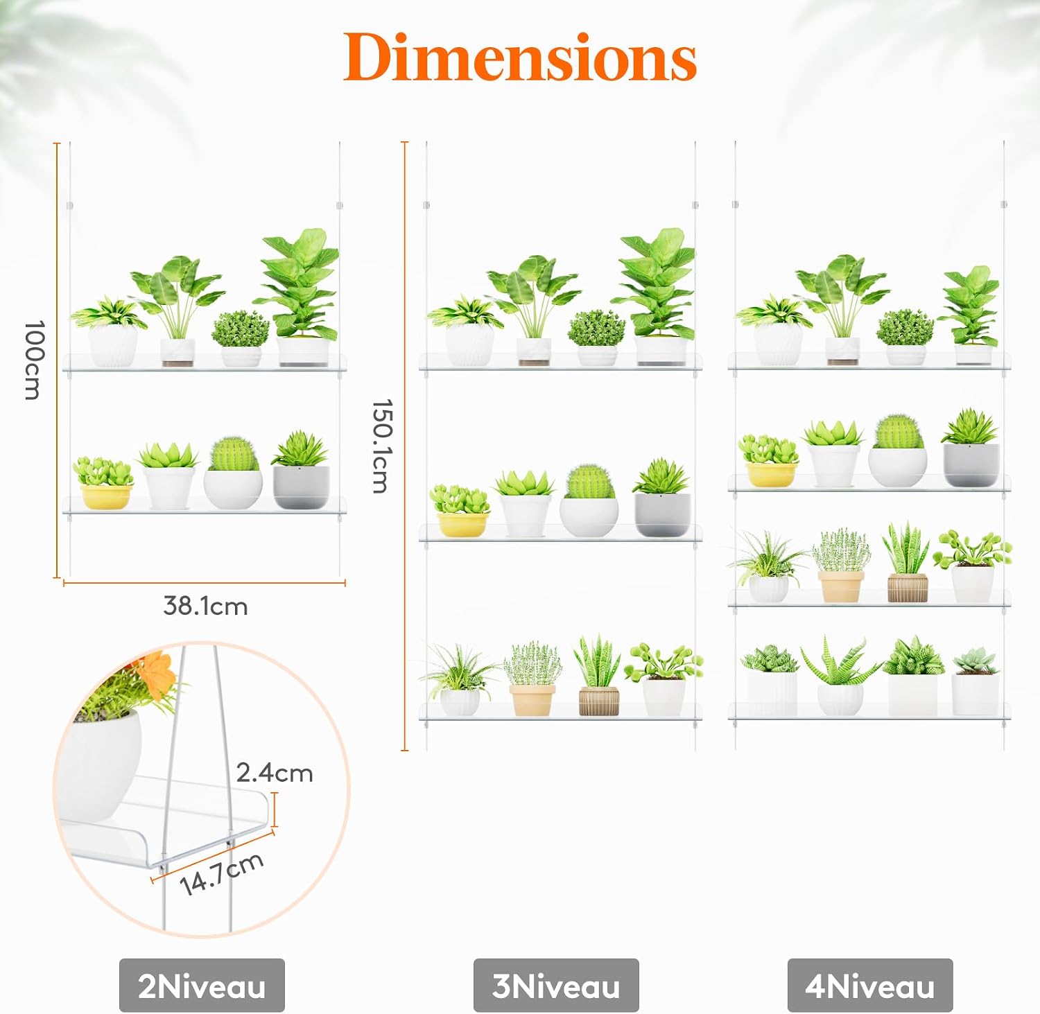 Thumbnail 2 de Lifewit 24127 plantenrek voor binnen, transparant kunststof, 2 niveaus