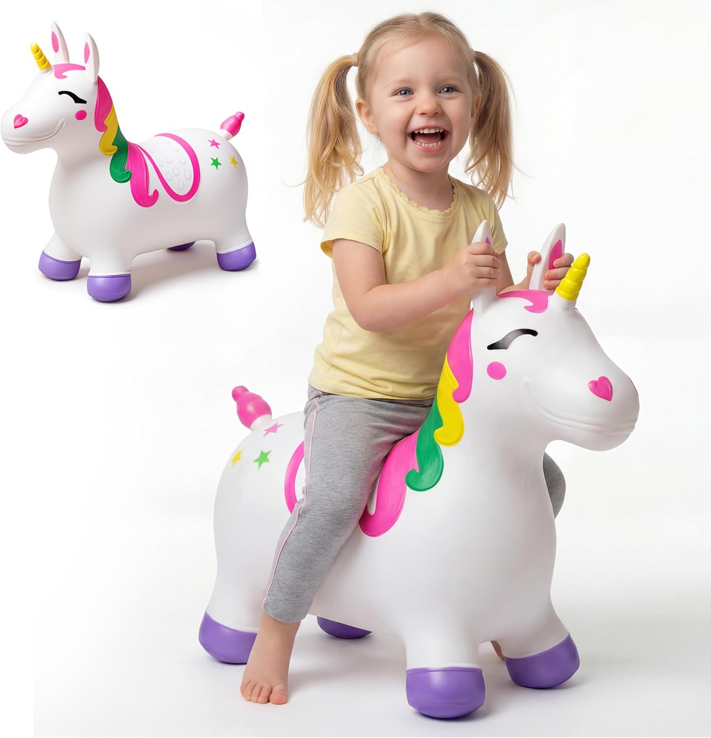 Detalle 2 de JOYIN Kids Unicorn Animal Hopper Bouncy Horse (inflatable ride-on) with hand pump