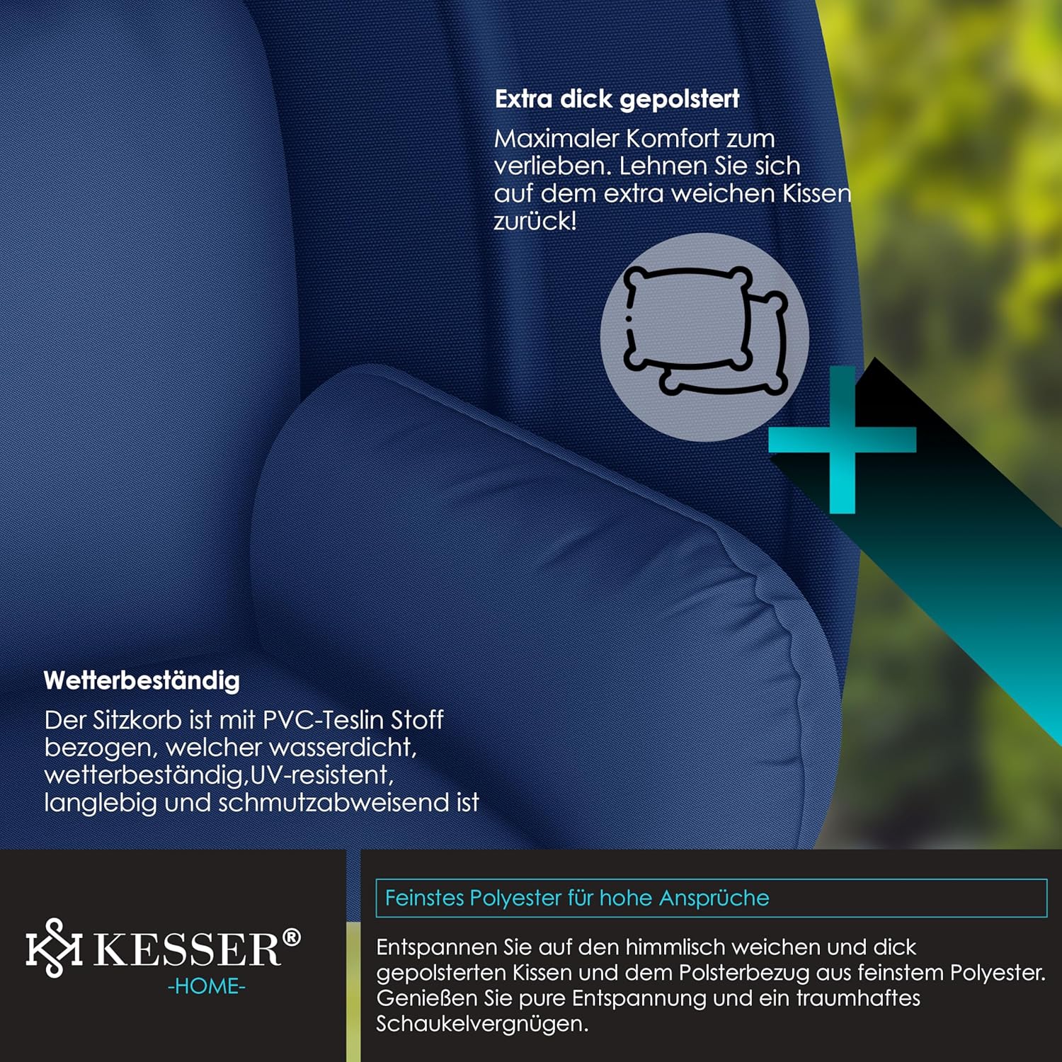 Thumbnail 4 de KESSER Luxe Hängesessel mit Gestell – stabiler Stand, weiche Kissen und wetterfeste Prämisse