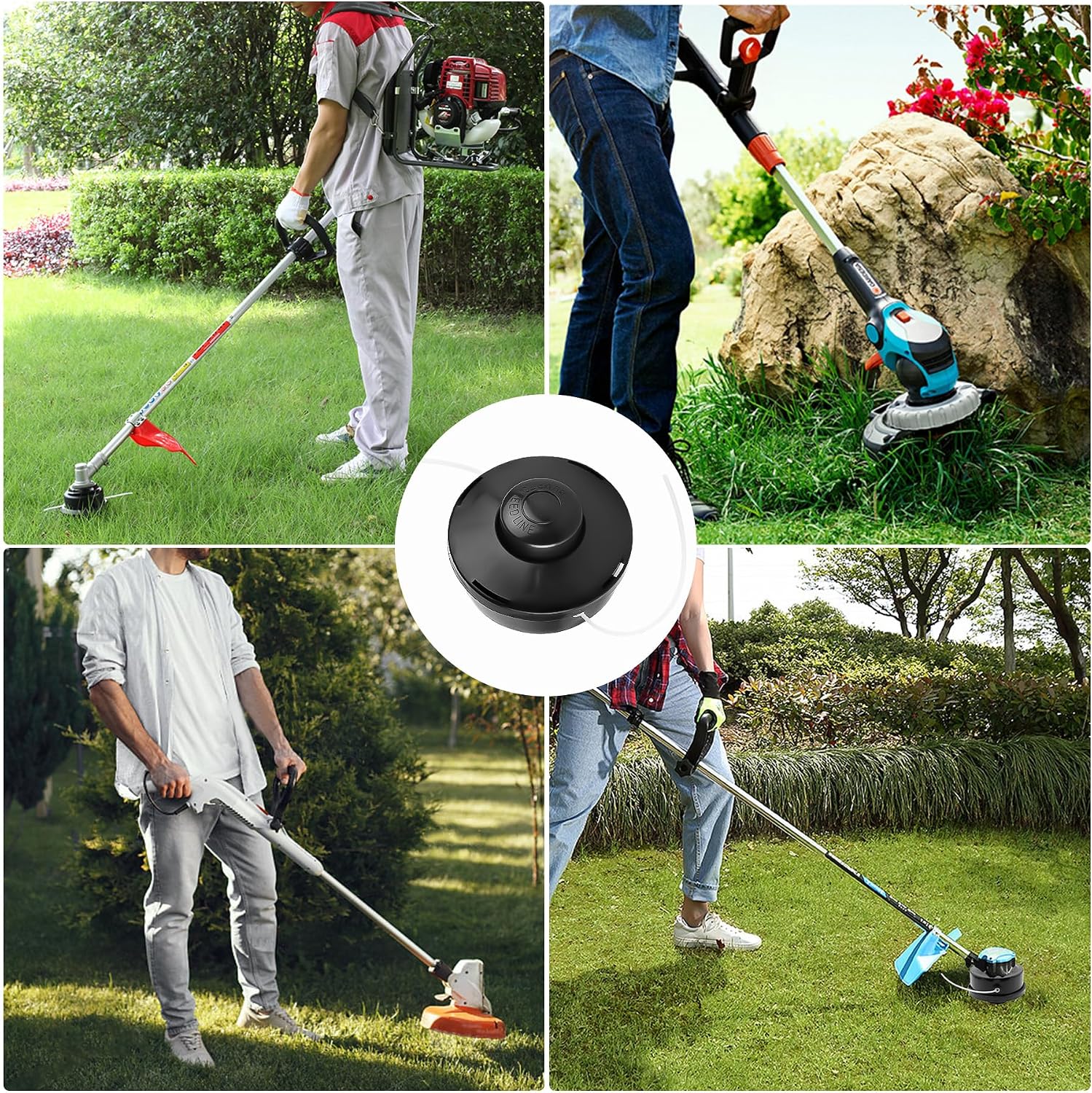 Detalle de Forever Speed Strimmer Heads Universal 6 Pack – Dual 2-Line Nylon Replacement Head (M10 x 1.25, LHF Bump Feed)