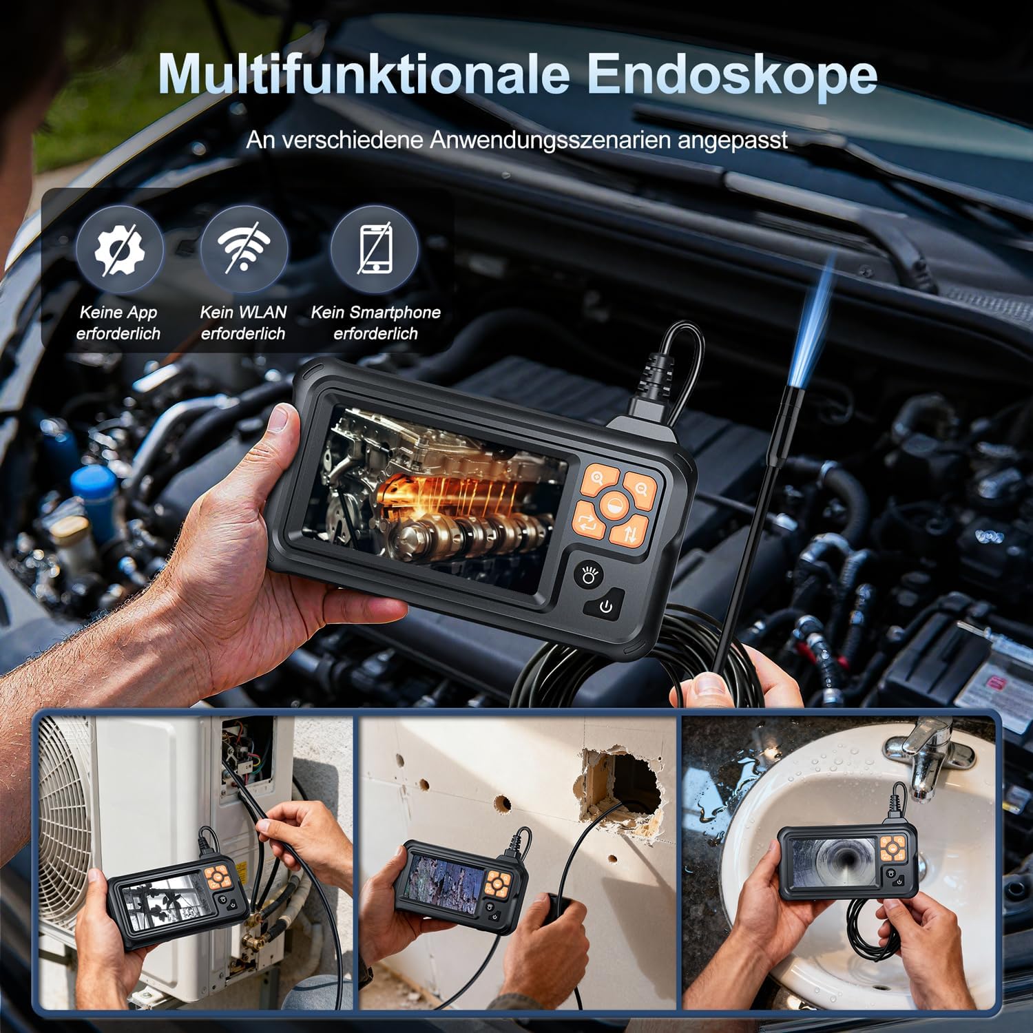 Thumbnail 6 de SKYBASIC Industrie-Endoskop – 4,3-Zoll Display, 1080P HD, IP67, 20 m Kabel