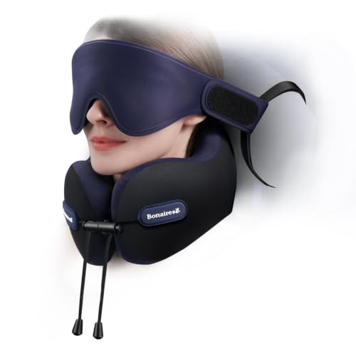 Detalle de Bonairest almohada de viaje con antifaz 3D, correa y espuma de doble densidad