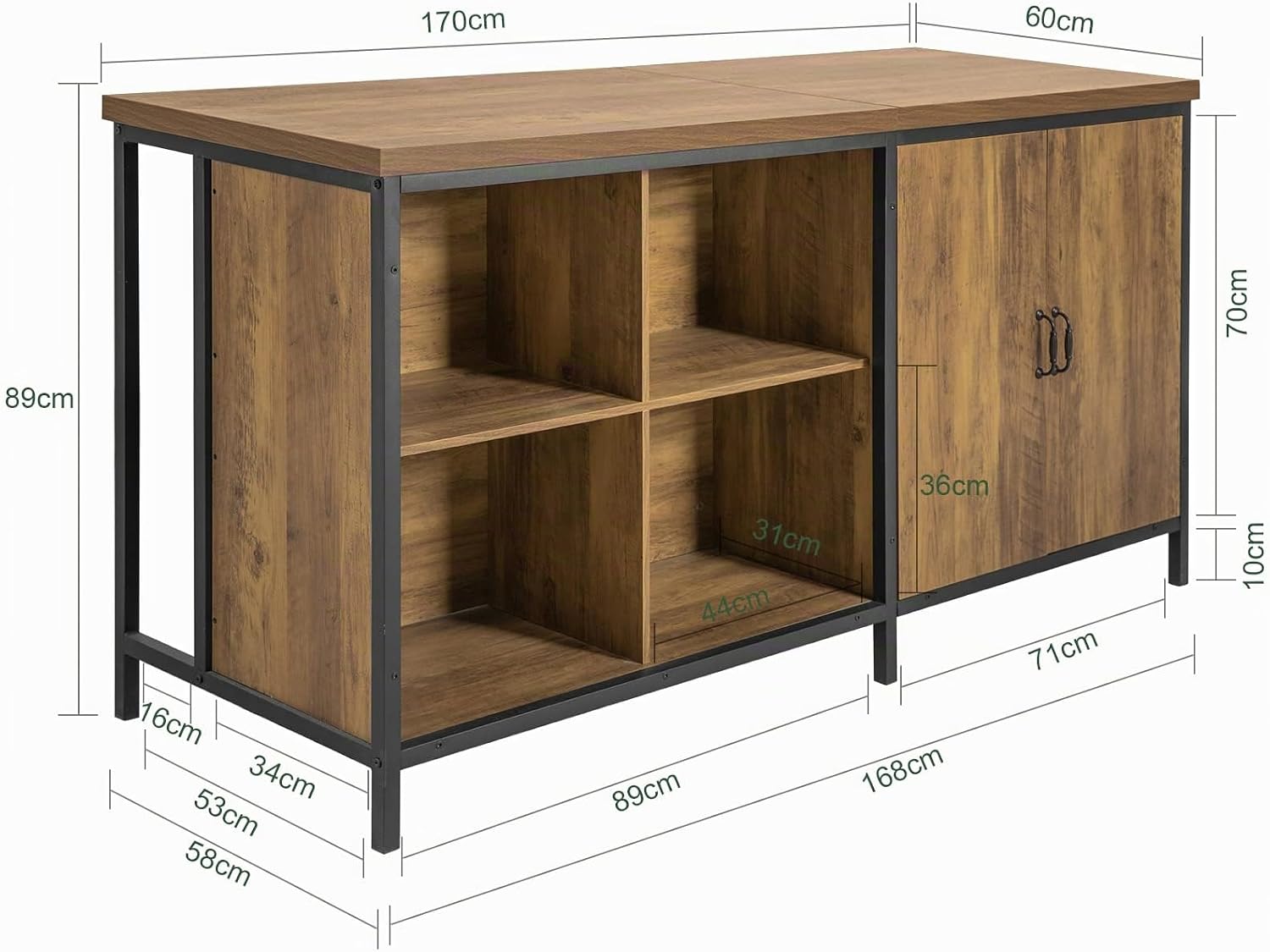 Detalle de SoBuy Îlot de Cuisine KNL01-F — Buffet avec plan de travail 170 cm et rangement polyvalent