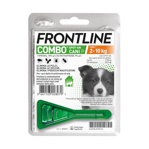 Detalle de FRONTLINE Combo Cani Taglia S (2-10 Kg) – Antiparassitario pipetta per cuccioli e cani piccoli, durata mensile