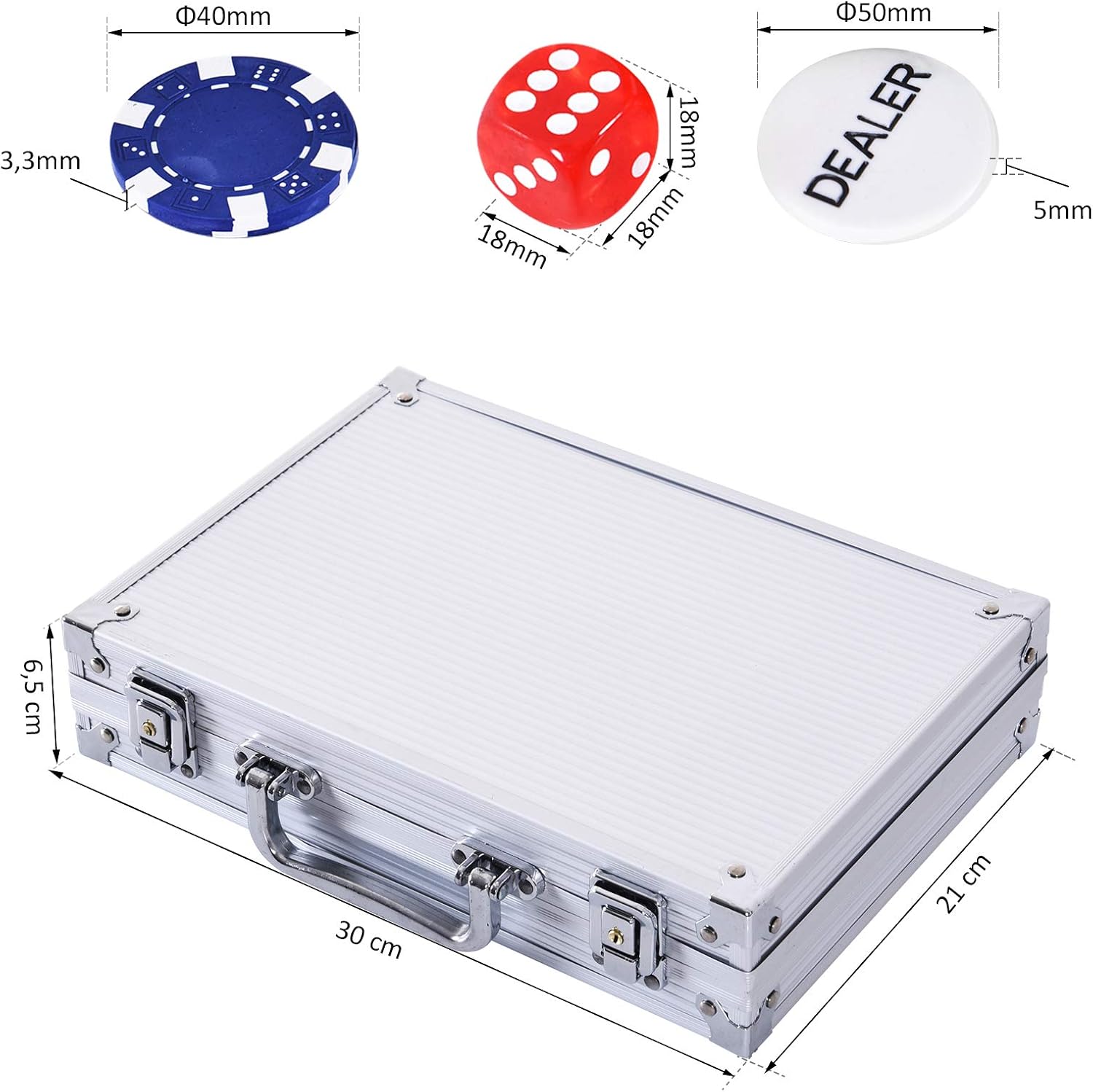 Thumbnail 6 de Mallette de Poker HOMCOM Coffret de Poker Complet – 200 jetons et accessoires en aluminium