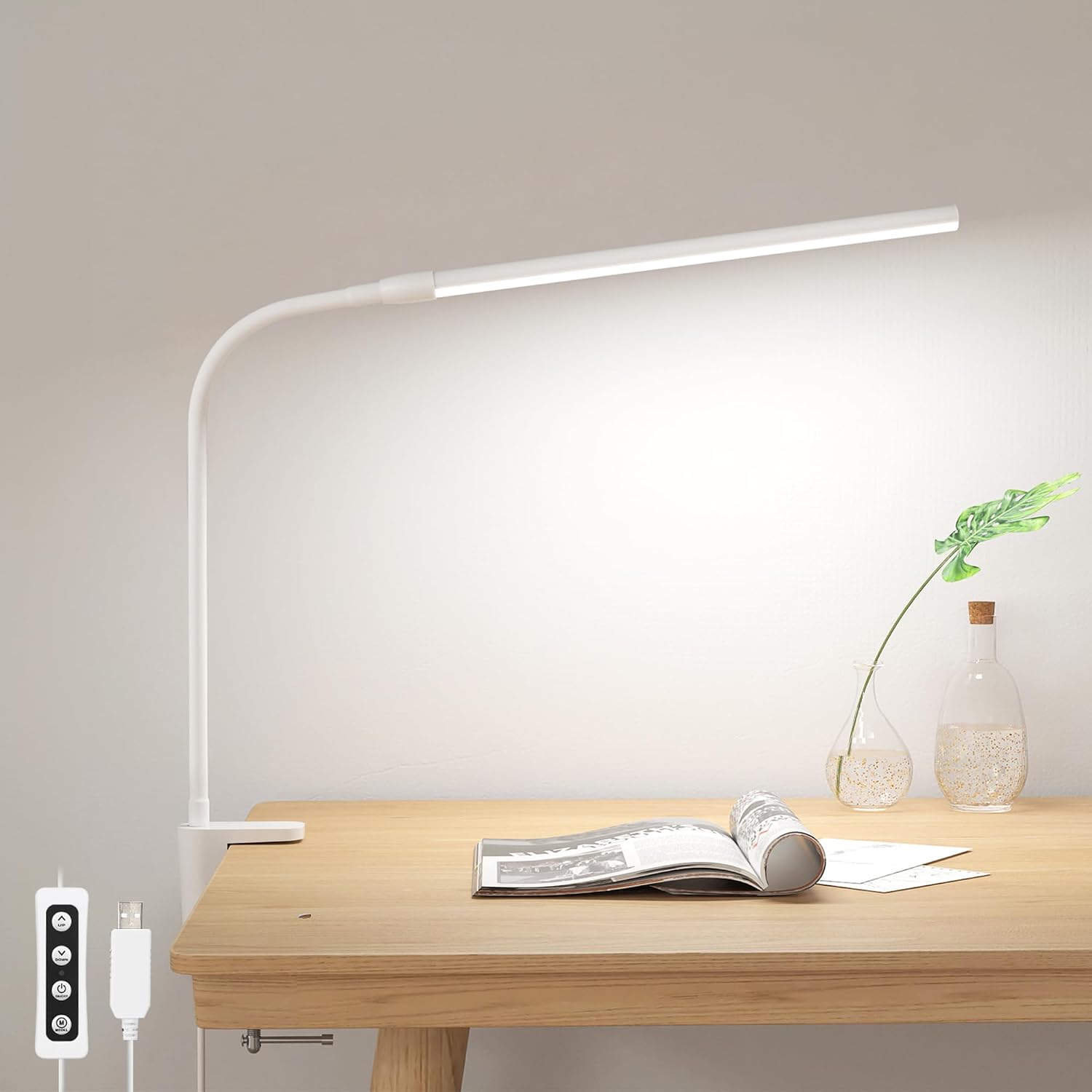 Detalle de Lepro PR310005-DWW Clamp Desk Lamp, USB-Powered LED with 3 Light Modes