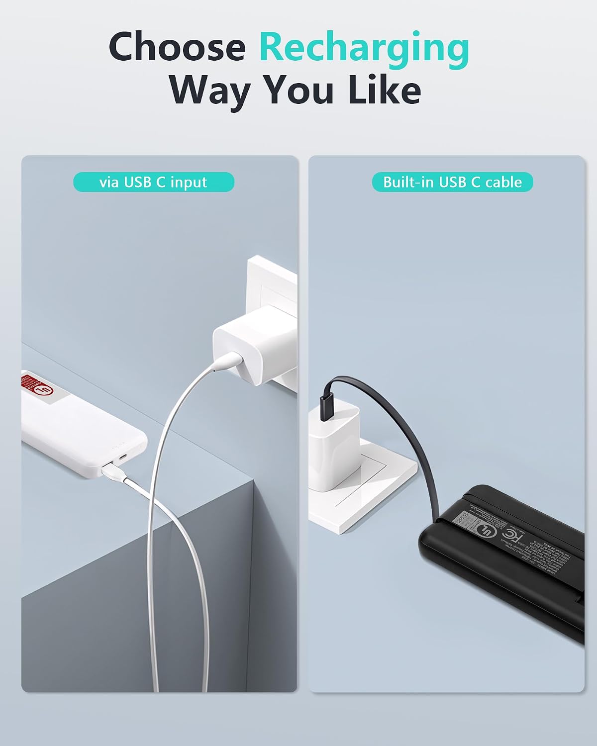 Detalle 2 de Miady M8339 2-Pack 10,000mAh Slim Power Banks with Built-In Cables
