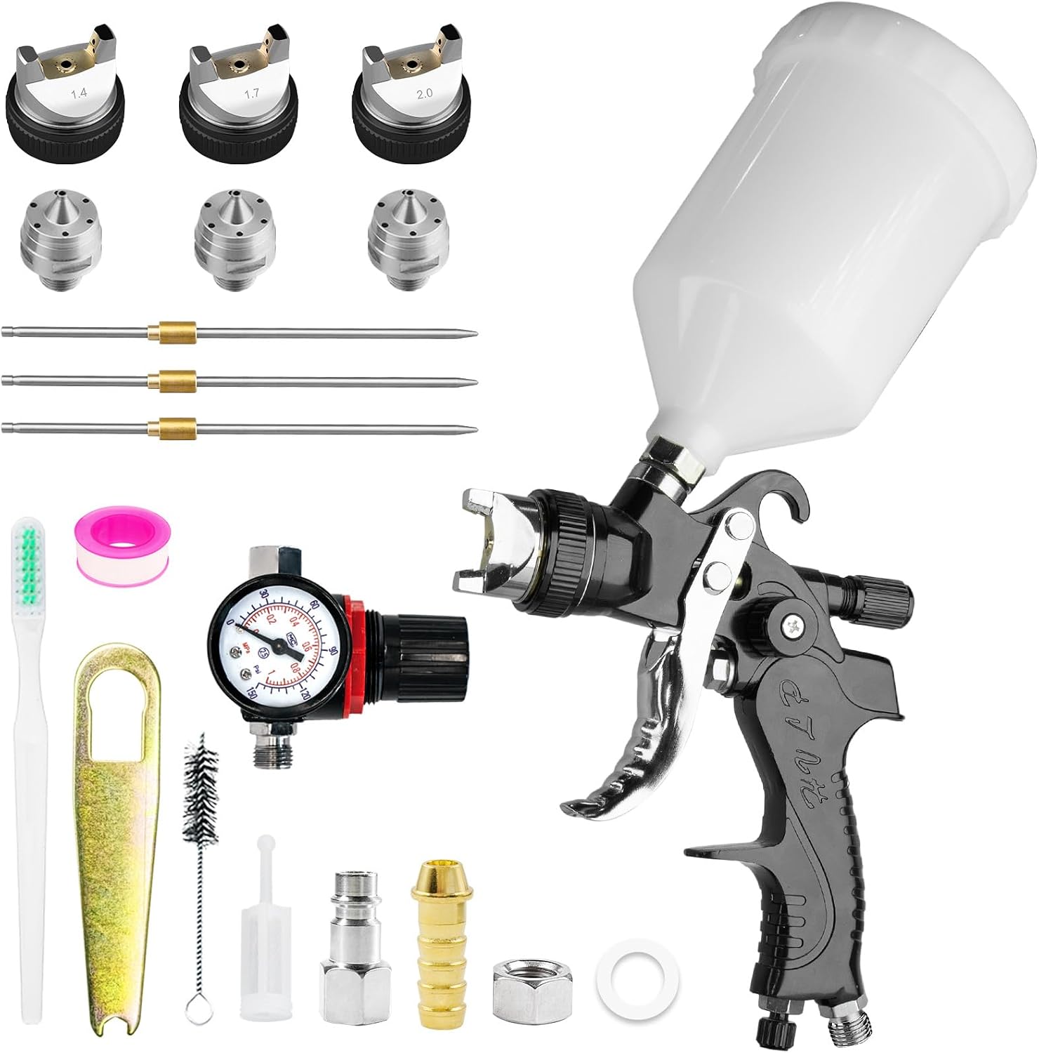 Thumbnail 6 de HVLP Gravity Feed Spray Gun with Air Regulator – 1.4/1.7/2.0mm Nozzles for Car, Furniture and DIY Painting