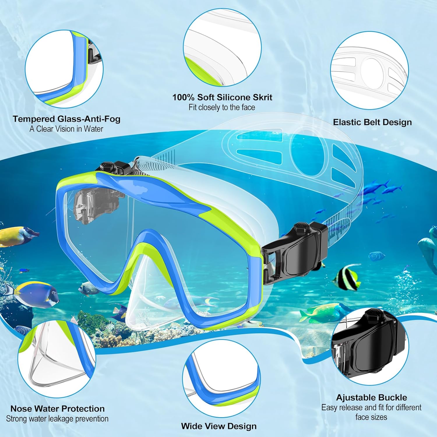 Thumbnail 6 de HiiPeak Kids Snorkeling Gear: Tempered-Glass Mask with Nose Cover and Dry-Top Snorkel (Ages 5–15)