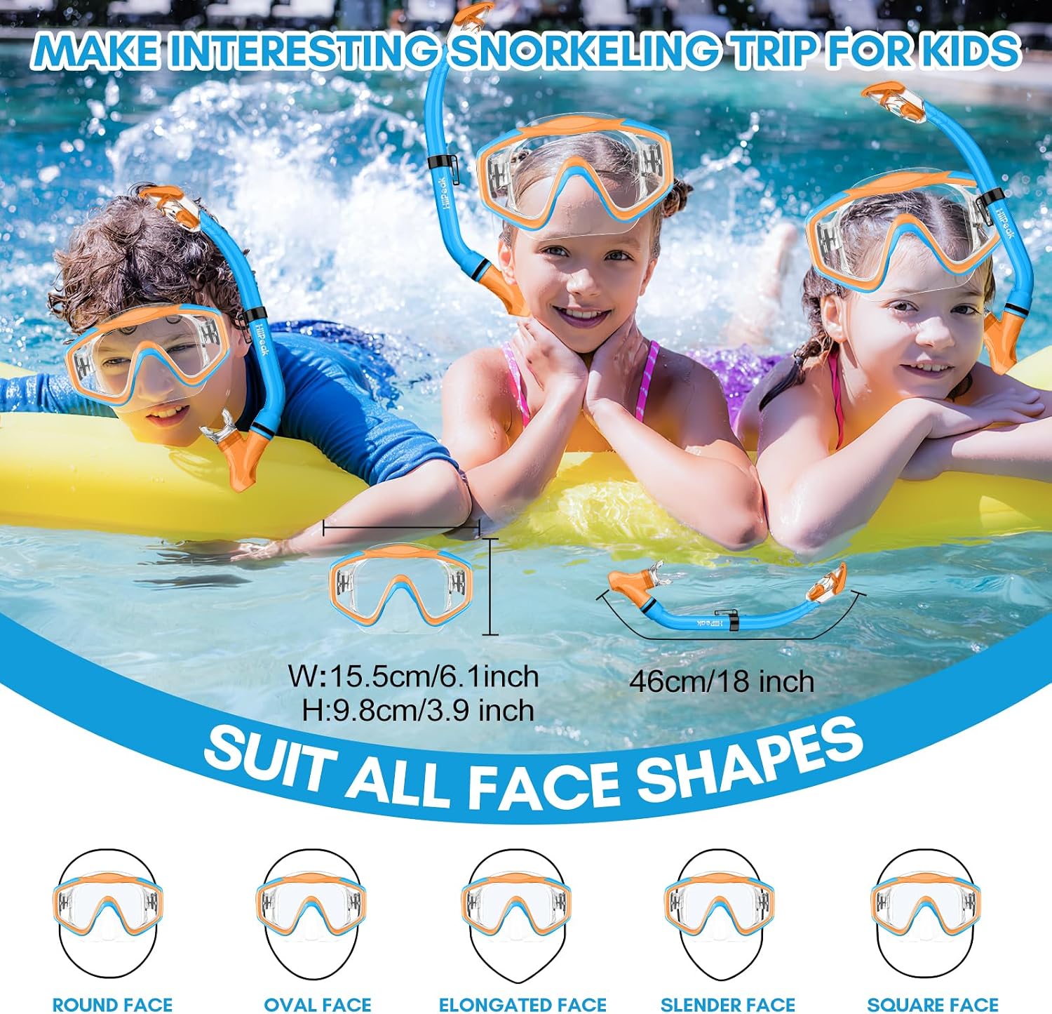 Detalle de HiiPeak Kids snorkel set for dry breathing