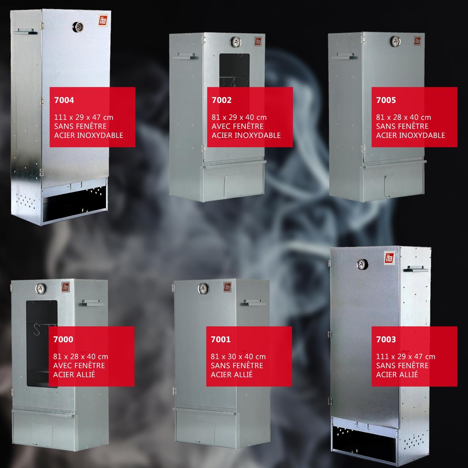 Thumbnail 6 de ITA Fumoir Électrique 7000 : ensemble smoker à 3 niveaux avec chauffage, générateur de fumée et fenêtre