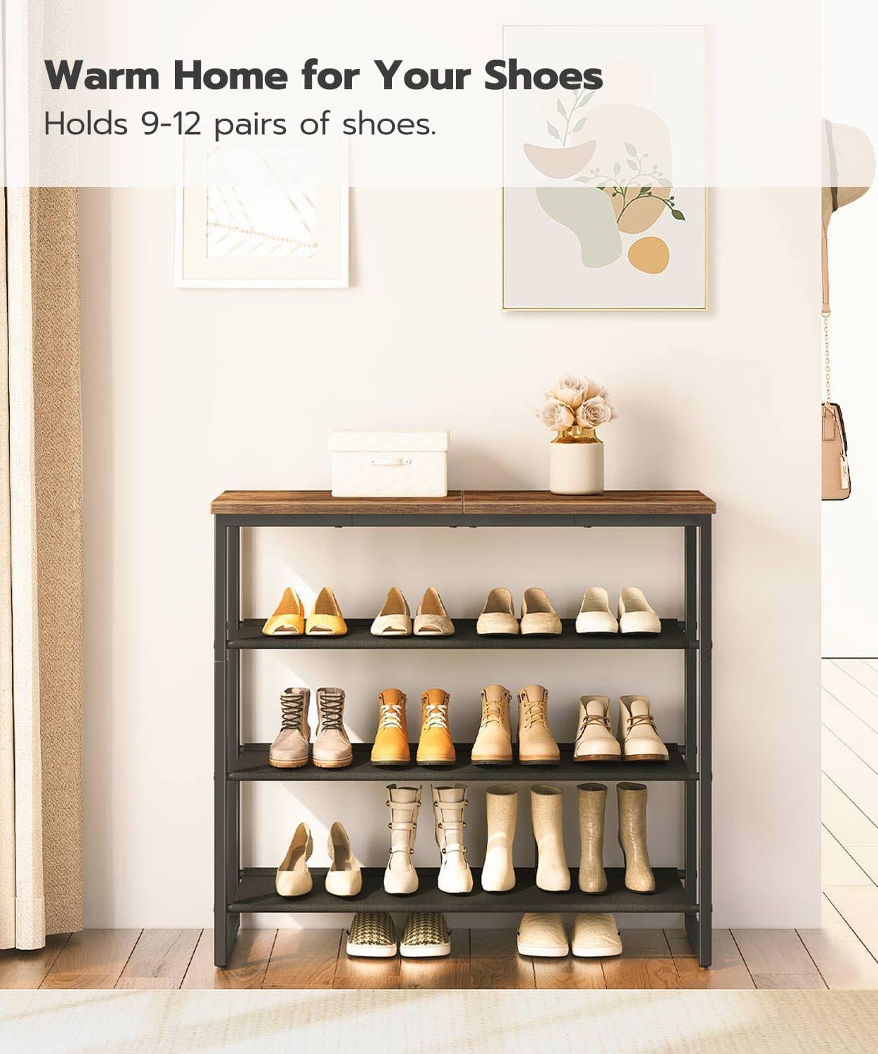 Detalle 2 de HOOBRO BF47XJ01G1 4-Tier Shoe Rack for 12-16 Pairs ๐