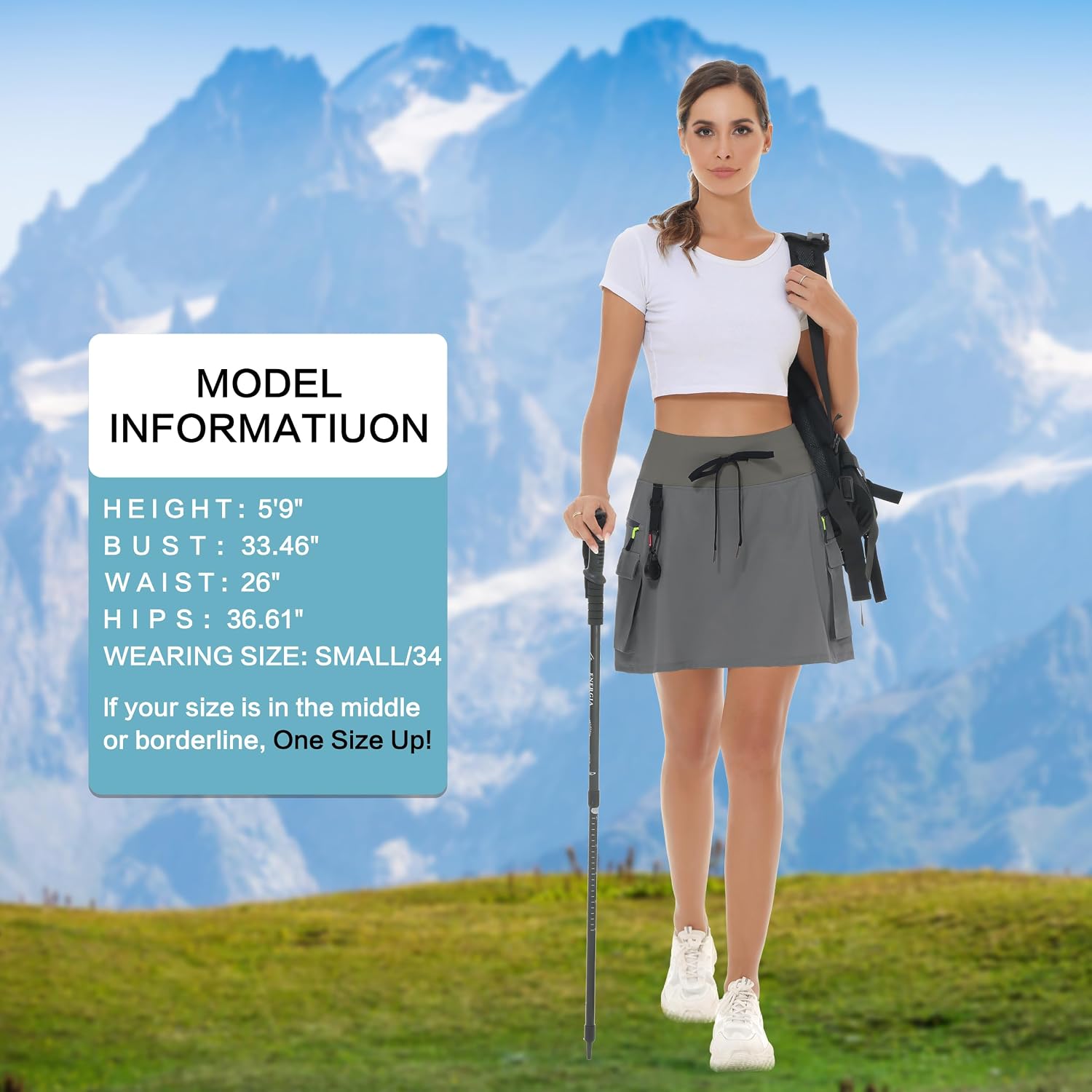 Detalle de MIVEI Women’s Hiking Cargo Skorts with Zipper Pockets (High-Waisted, Quick-Dry UPF 50+)