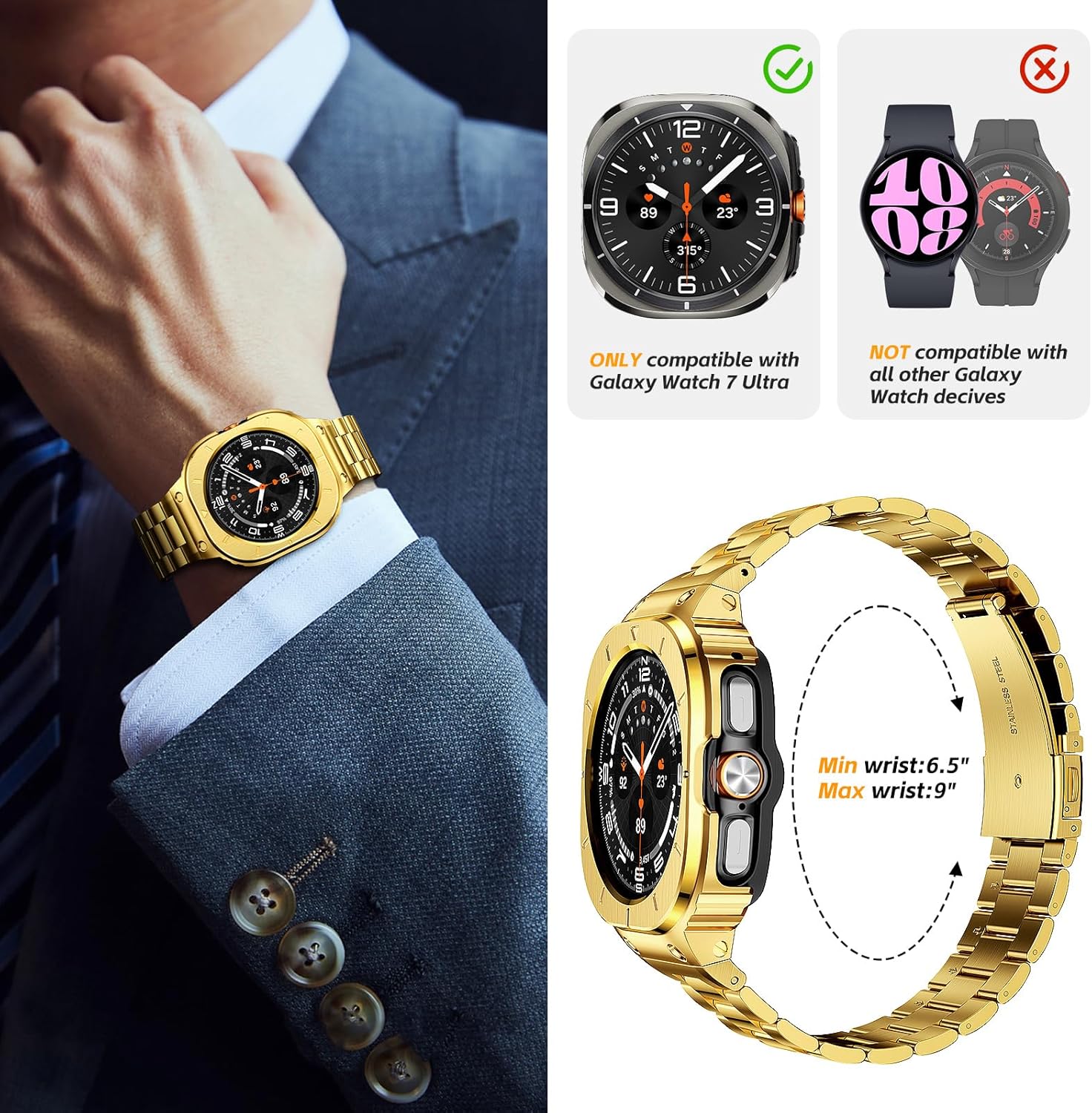 Thumbnail 5 de SUPLINK Stainless Steel Case with Band for Galaxy Watch Series (45mm/44mm/47mm) – Solid Metal Protection