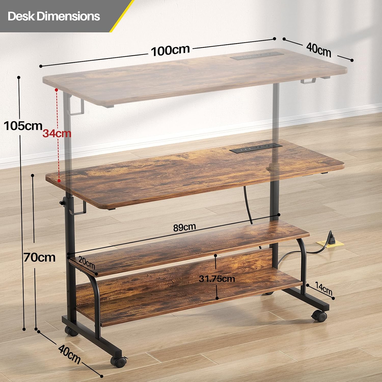 Detalle de iSunirm rolling standing desk, 104cm height