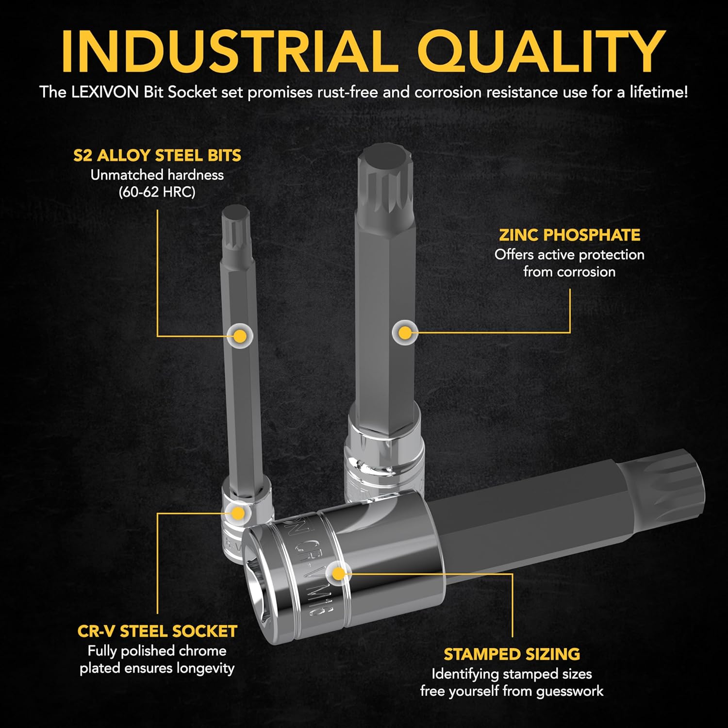 Thumbnail 3 de LEXIVON XZN Triple Square Spline Bit Socket Set (Extra Long 4-Inch) – 10-Piece M4–M18, S2 Alloy Steel, LX-145L case
