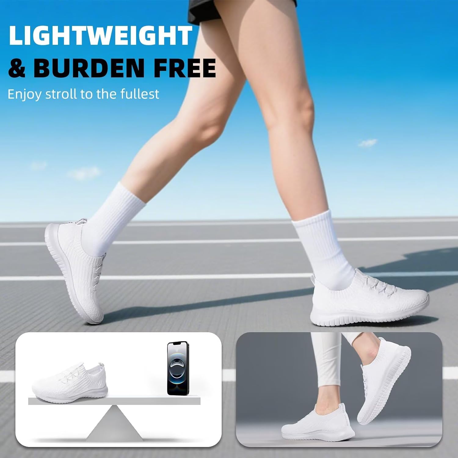 Detalle de TIOSEBON Slip On Shoes Women: Lightweight, Breathable Walking Trainers with Memory Foam
