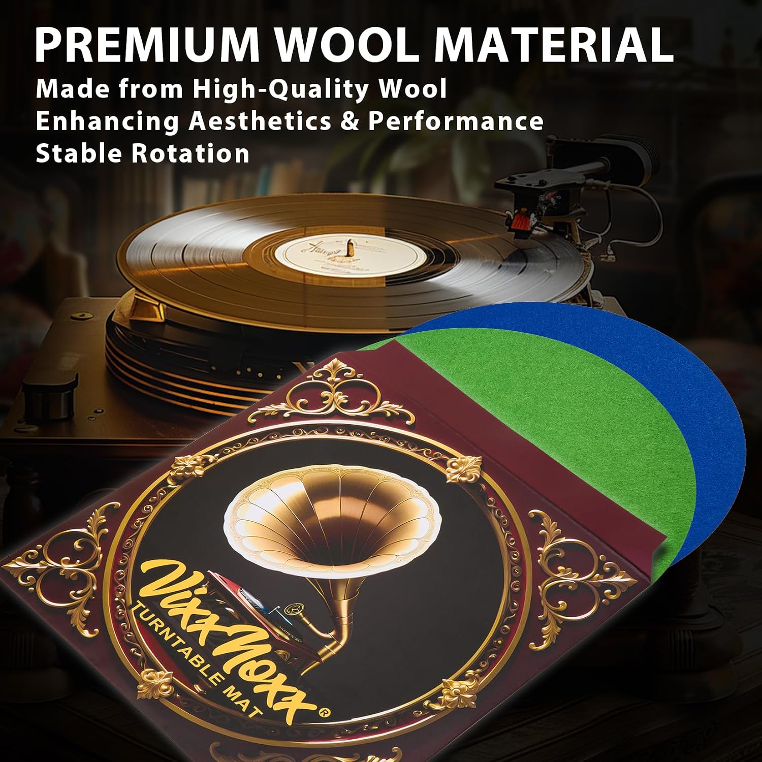 Thumbnail 2 de VixxNoxx LSJ-XGB2 Wool Turntable Slipmat, 2-Pack, 30cm, Green & Navy Blue