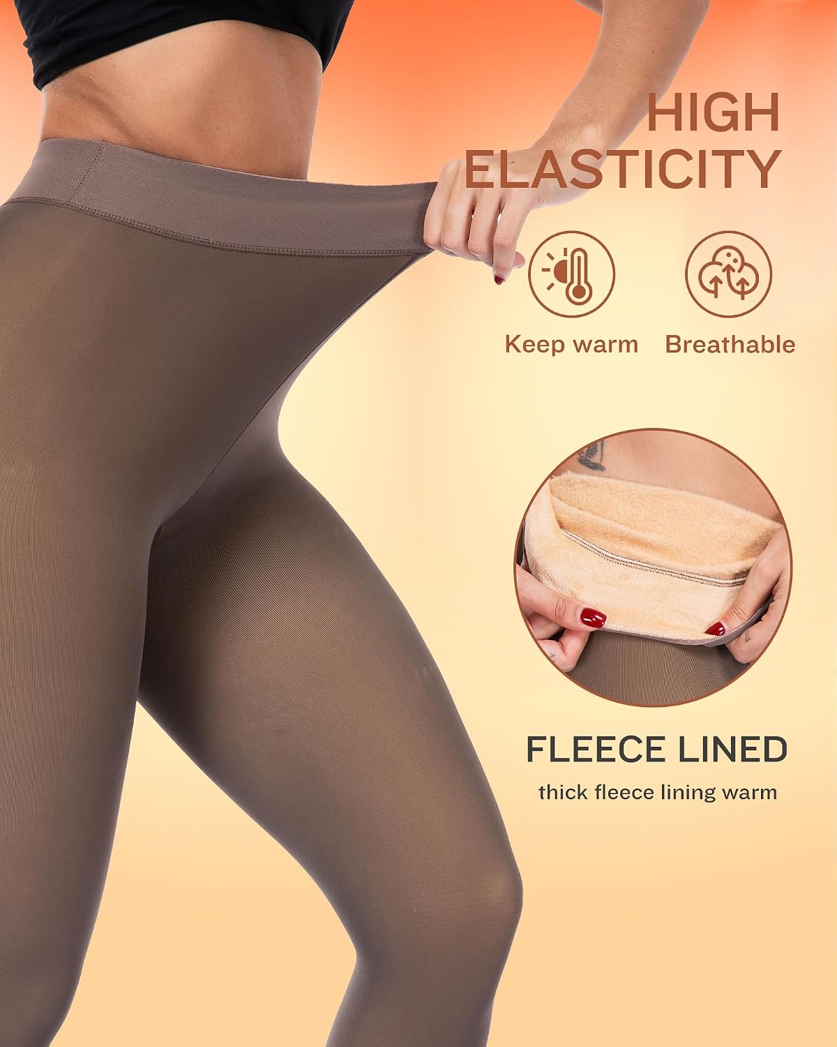 Detalle 2 de ATHVOTAR Fleece-Lined Winter Tights for Women, High-Waist Thermal Pantyhose
