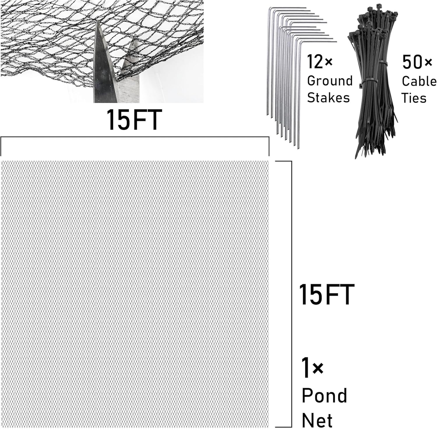 Thumbnail 1 de UNIFAMILY 4.5m x 4.5m Pond Netting – Black Koi Pond Net Kit