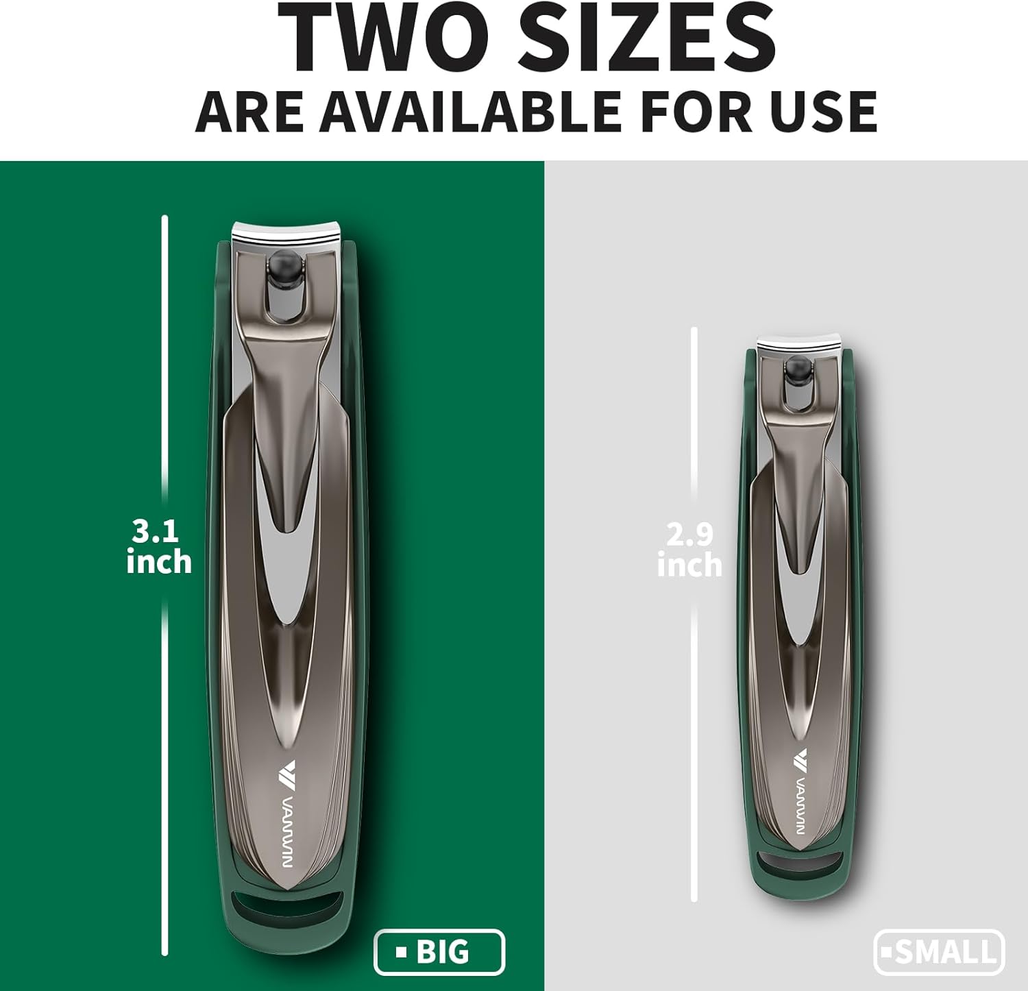 Thumbnail 1 de VANWIN Nail Clippers for Men with Catcher (2-Pack Large & Small) – anti-splash self-collecting trimmer set for fingernails & toenails