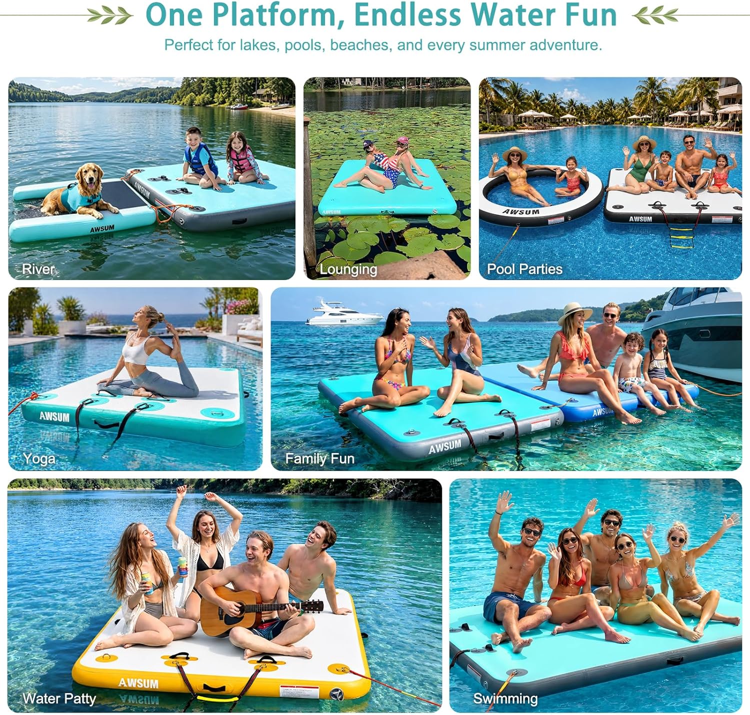 Detalle de AWSUM Inflatable Floating Dock Air Dock Platform – Stable, Modular Water Platform