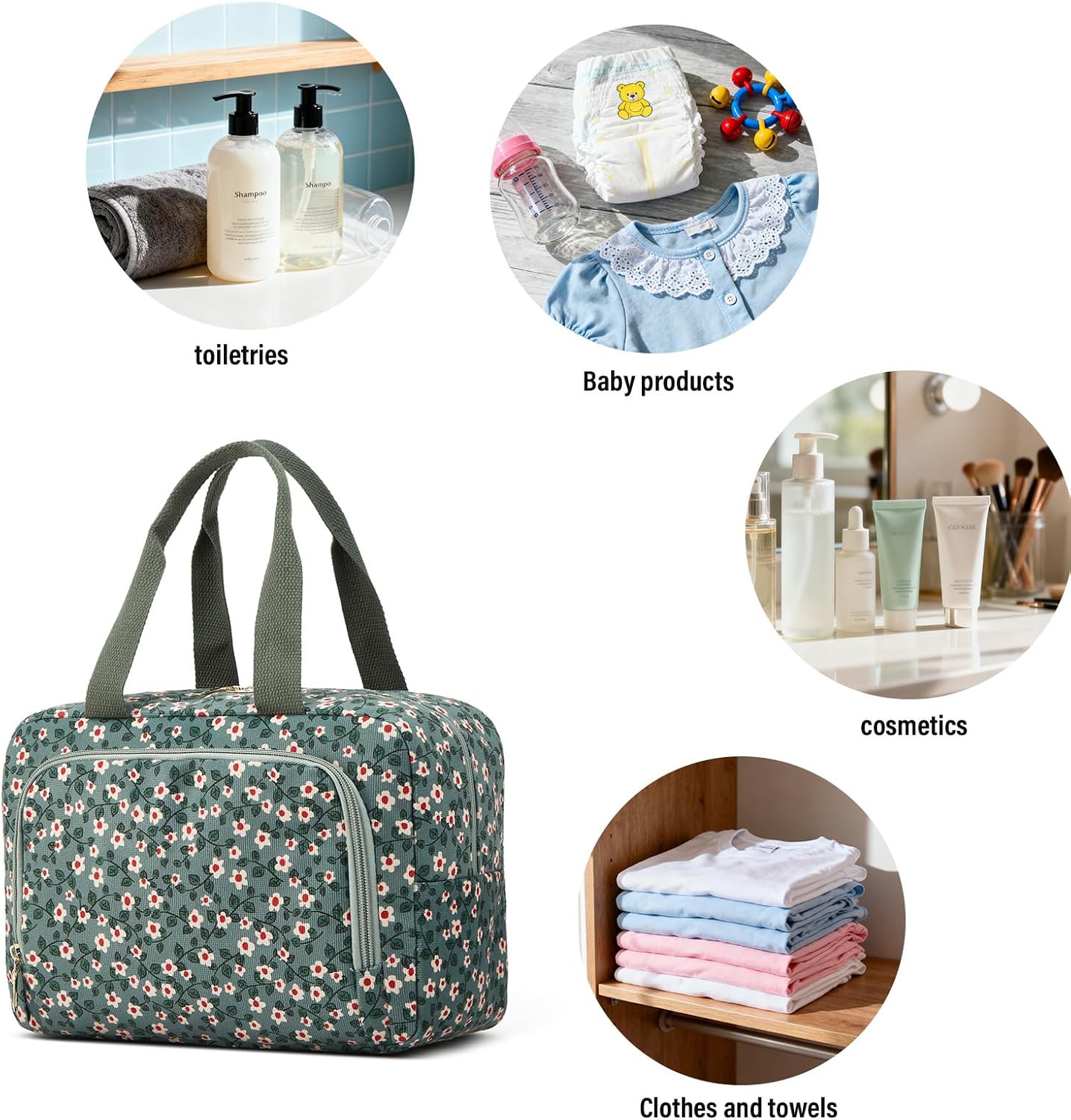 Thumbnail 3 de Funtlend Damen Kosmetiktasche Größe M (7,8 l) aus Cord mit Tragegriff – große Kulturtasche für Make-up & Reise
