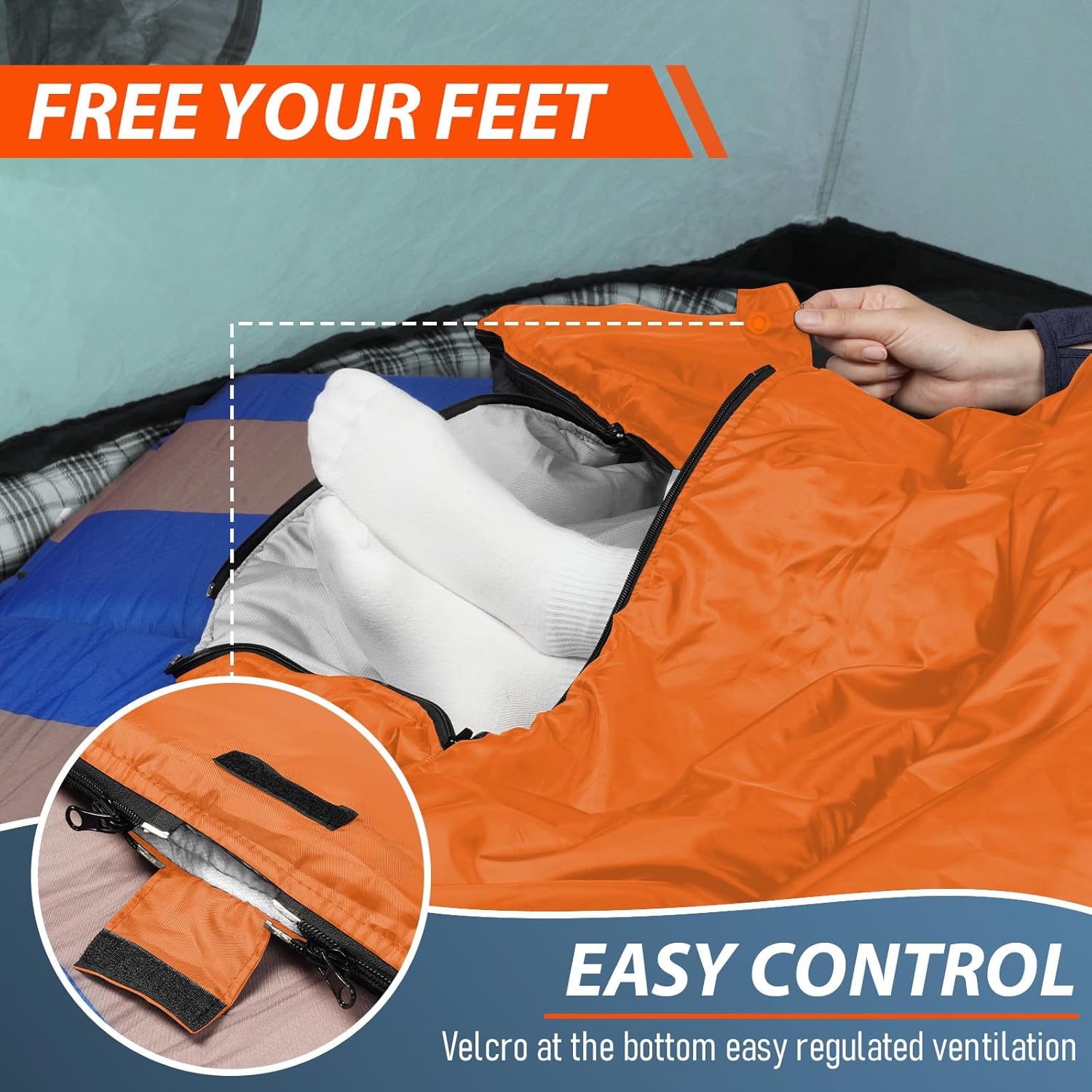 Detalle de MEREZA Double Sleeping Bag for Adults – XL Two‑Person, All‑Season with Pillow