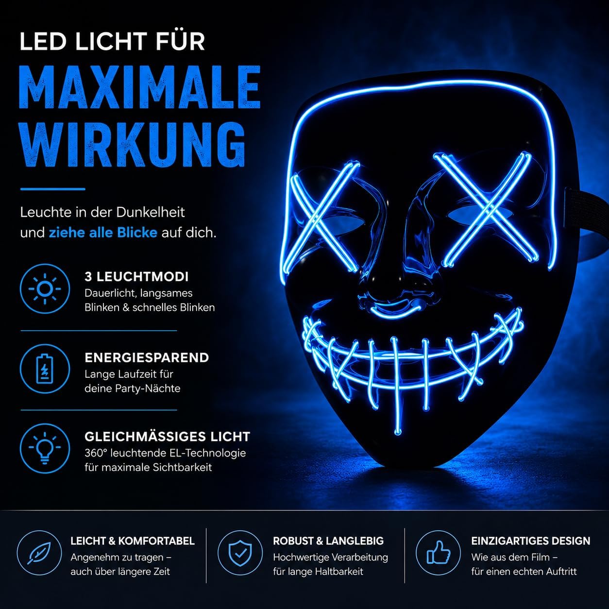 Detalle de TK Gruppe Timo Klingler Purge LED-horrormasker met 3 regelbare lichteffecten