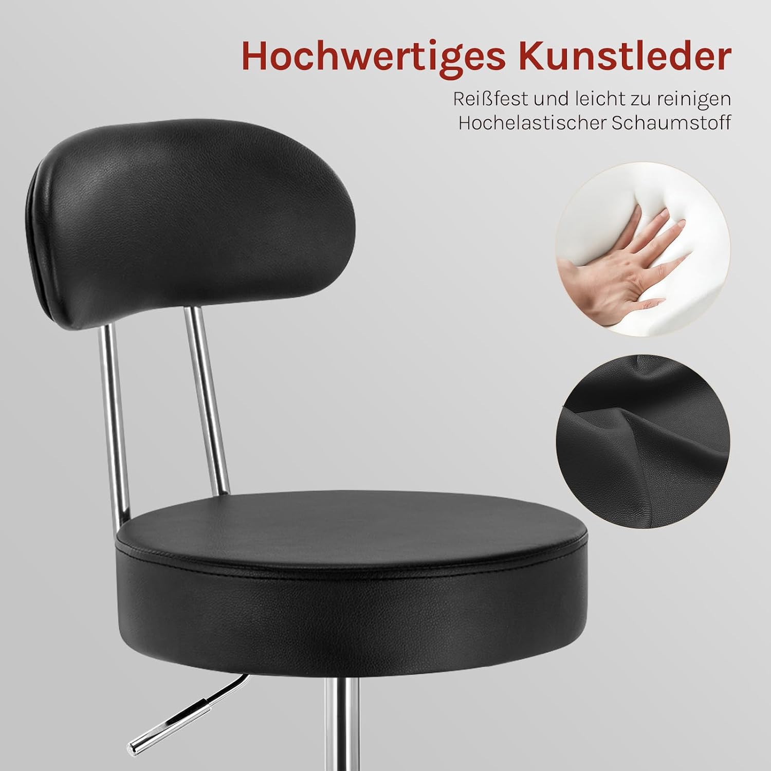 Detalle 2 de WOLTU Rollhocker mit Rückenlehne – höhenverstellbar mit Rollen & 360° Drehfunktion
