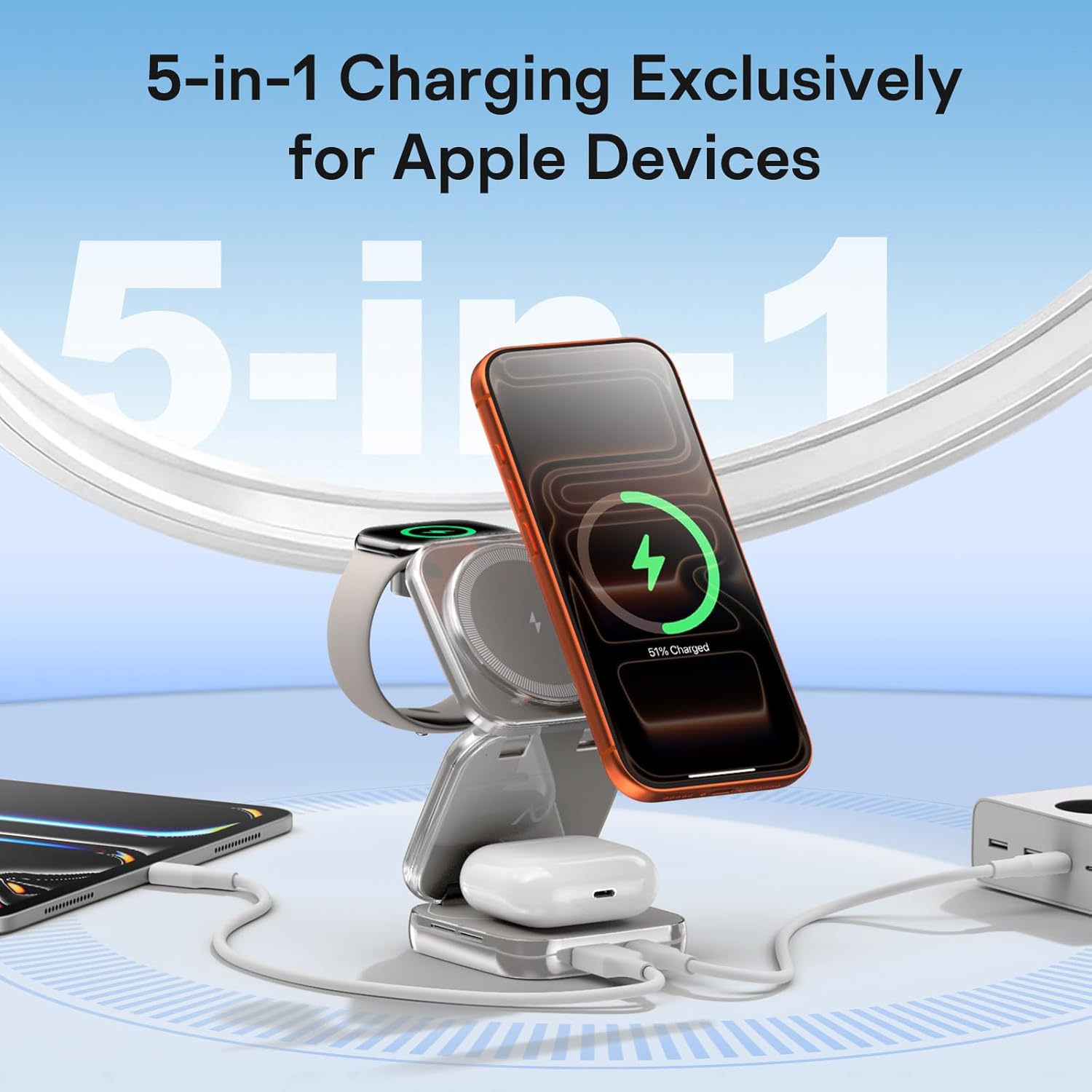 Thumbnail 1 de 5-in-1 Wireless Charger for MagSafe with 35W Adapter: Portable, Foldable Dock for iPhone, Apple Watch, AirPods and More