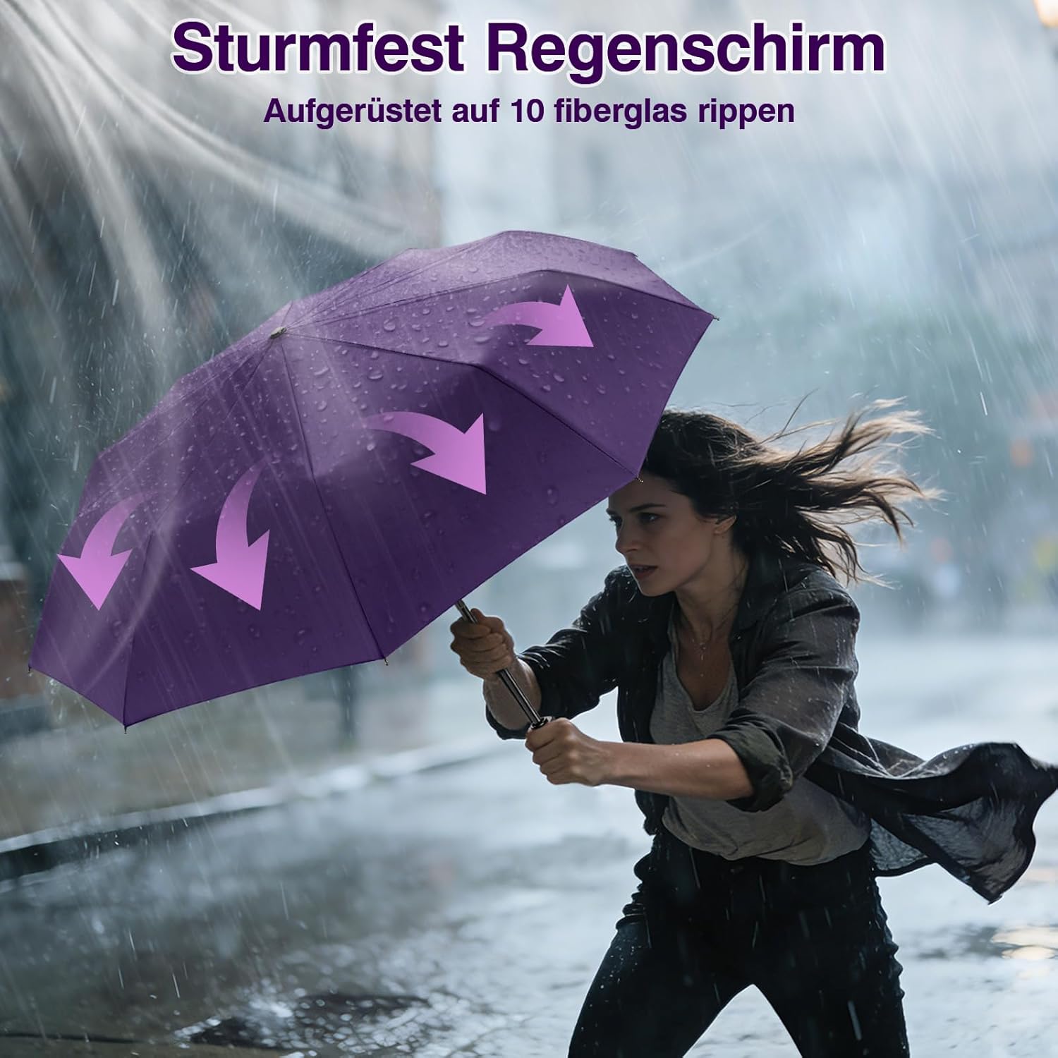 Thumbnail 4 de ZOMAKE Sturmfester Taschenschirm mit Auf-Zu-Automatik – klein & winddicht, 114 cm geöffnet