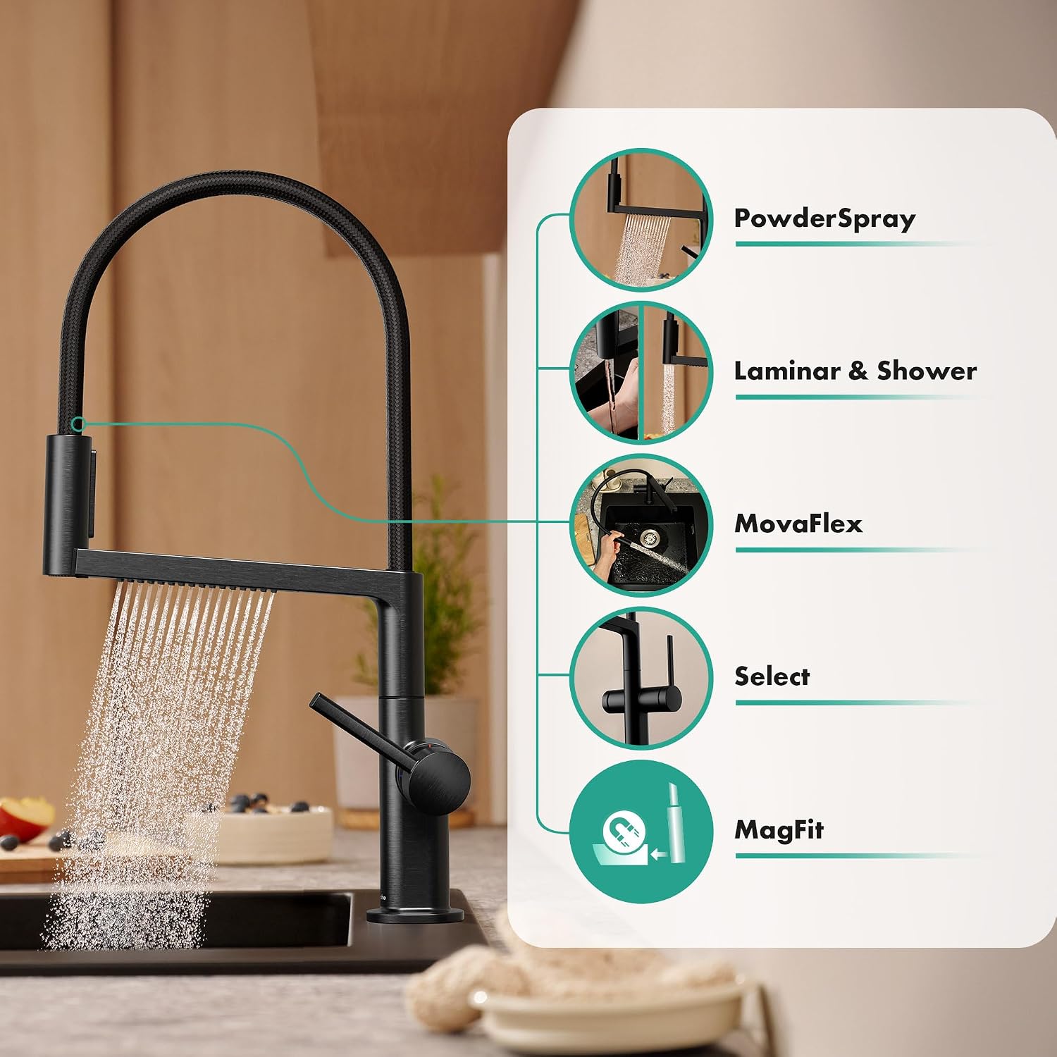Detalle 2 de hansgrohe Talis Select M54 PowderSpray 72861340 – bateria kuchenna, 3 strumienie