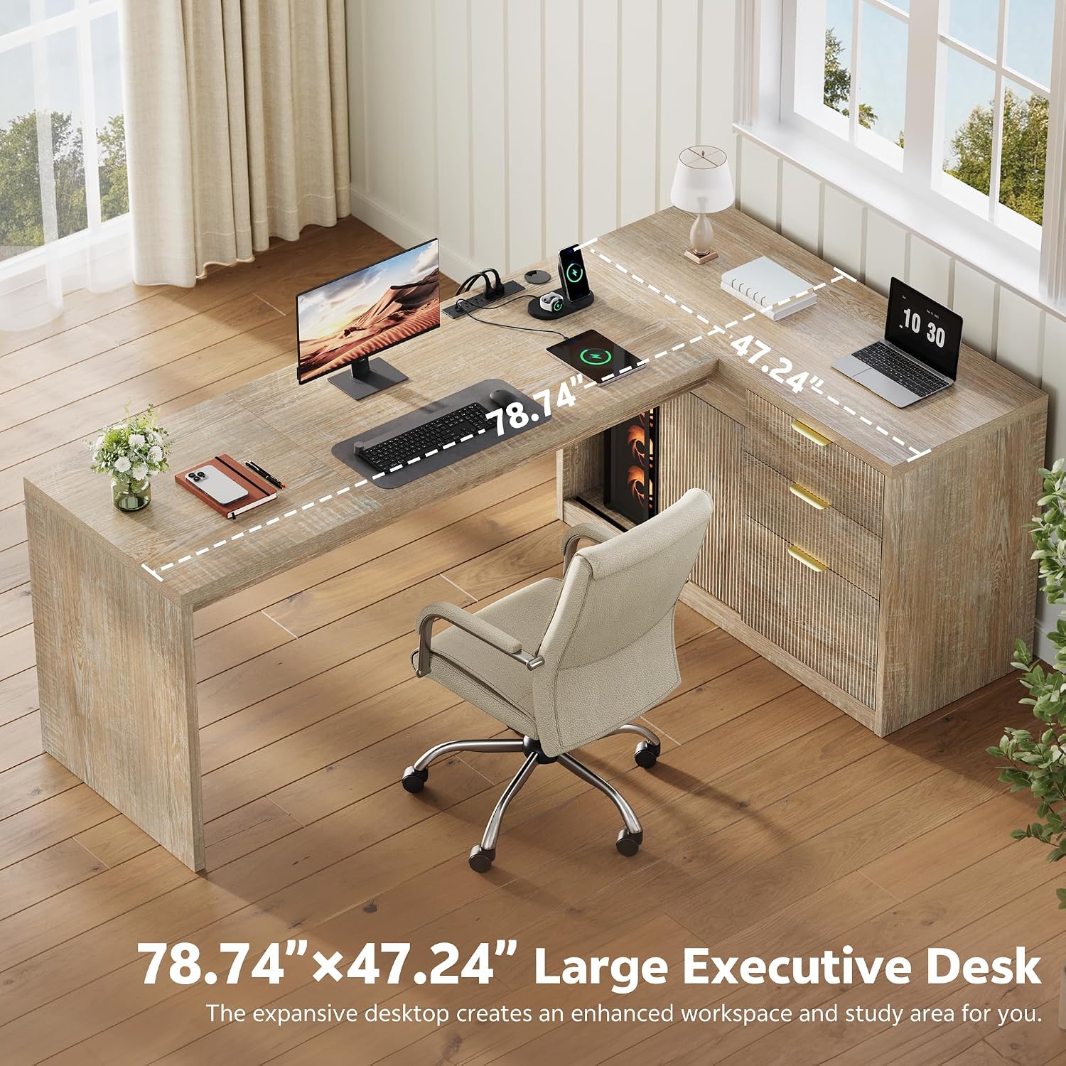 Detalle de Homiflex L-Shaped Executive Desk, 78.7-inch