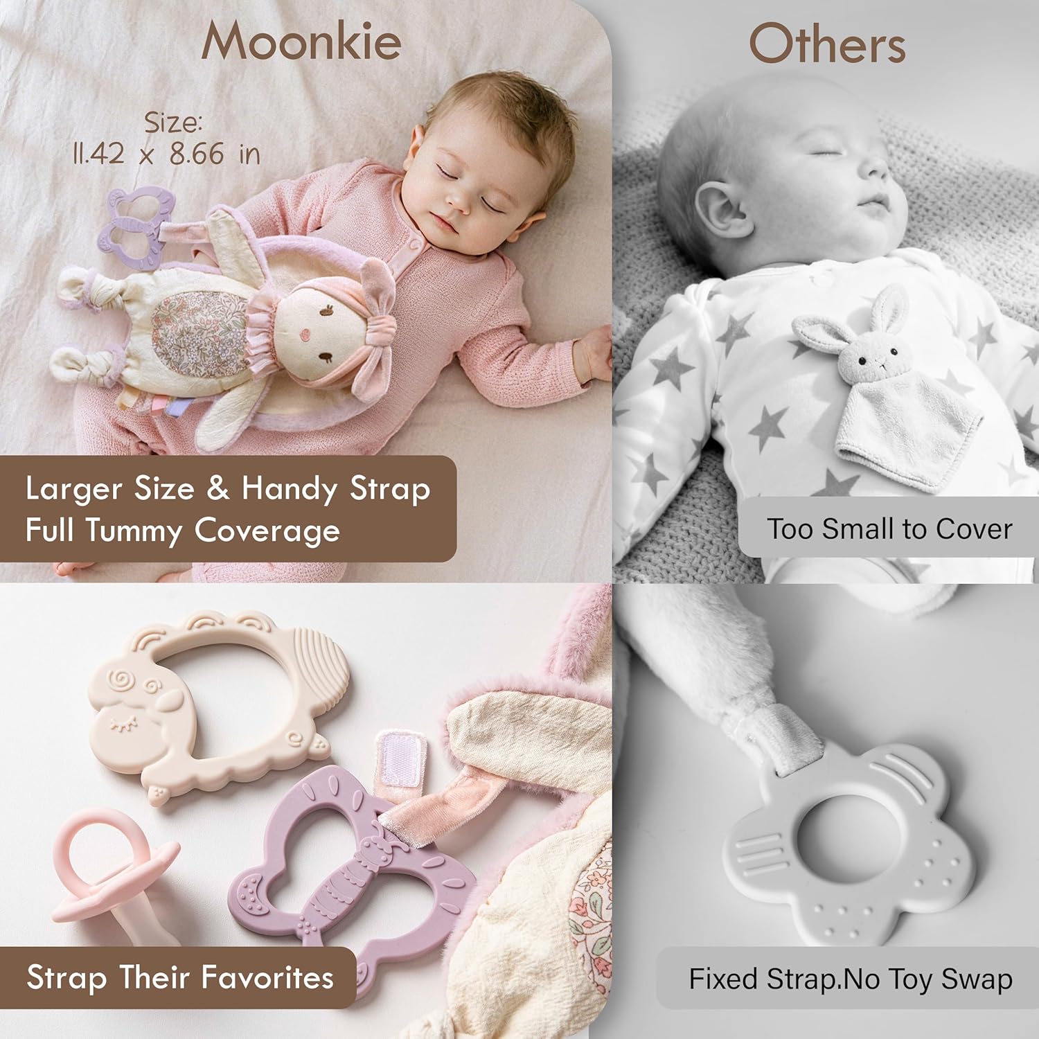 Detalle de Moonkie Doudou Neonato Coniglio: copertina doppiamente accogliente con giochi sensoriali