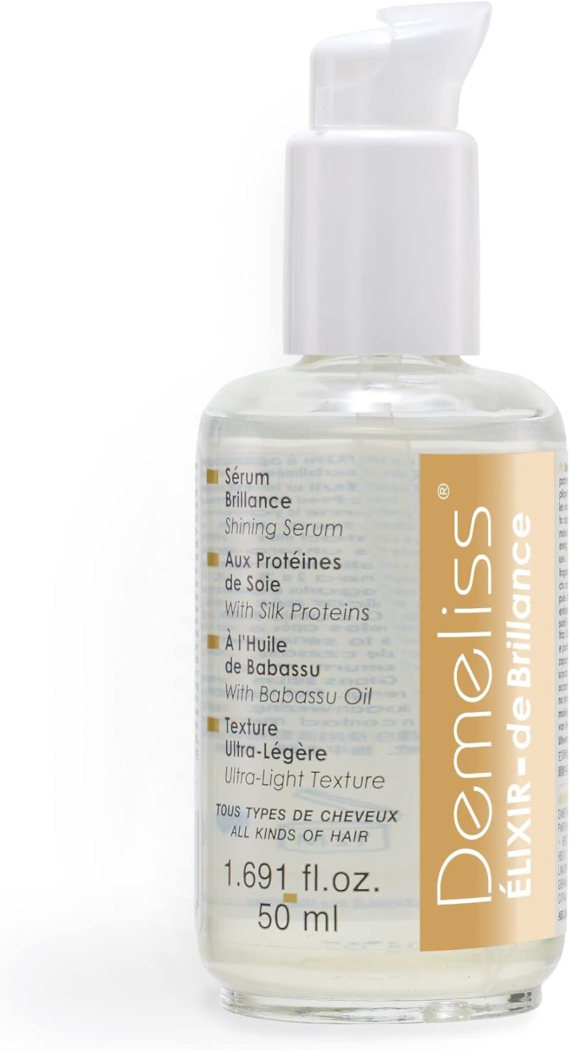 Detalle de Demeliss Elixir Brillance – Sérum cheveux 50 ml anti-frisottis, protéines de soie & huile de babassu