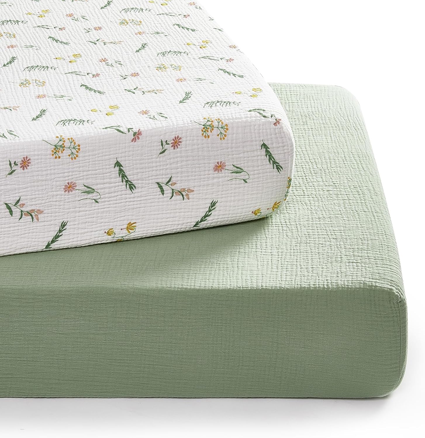 Thumbnail 6 de TILLYOU Musselin Spannbettlaken 2er Set 60x120 cm – 100% Baumwollmusselin, elastisch, grau und blau