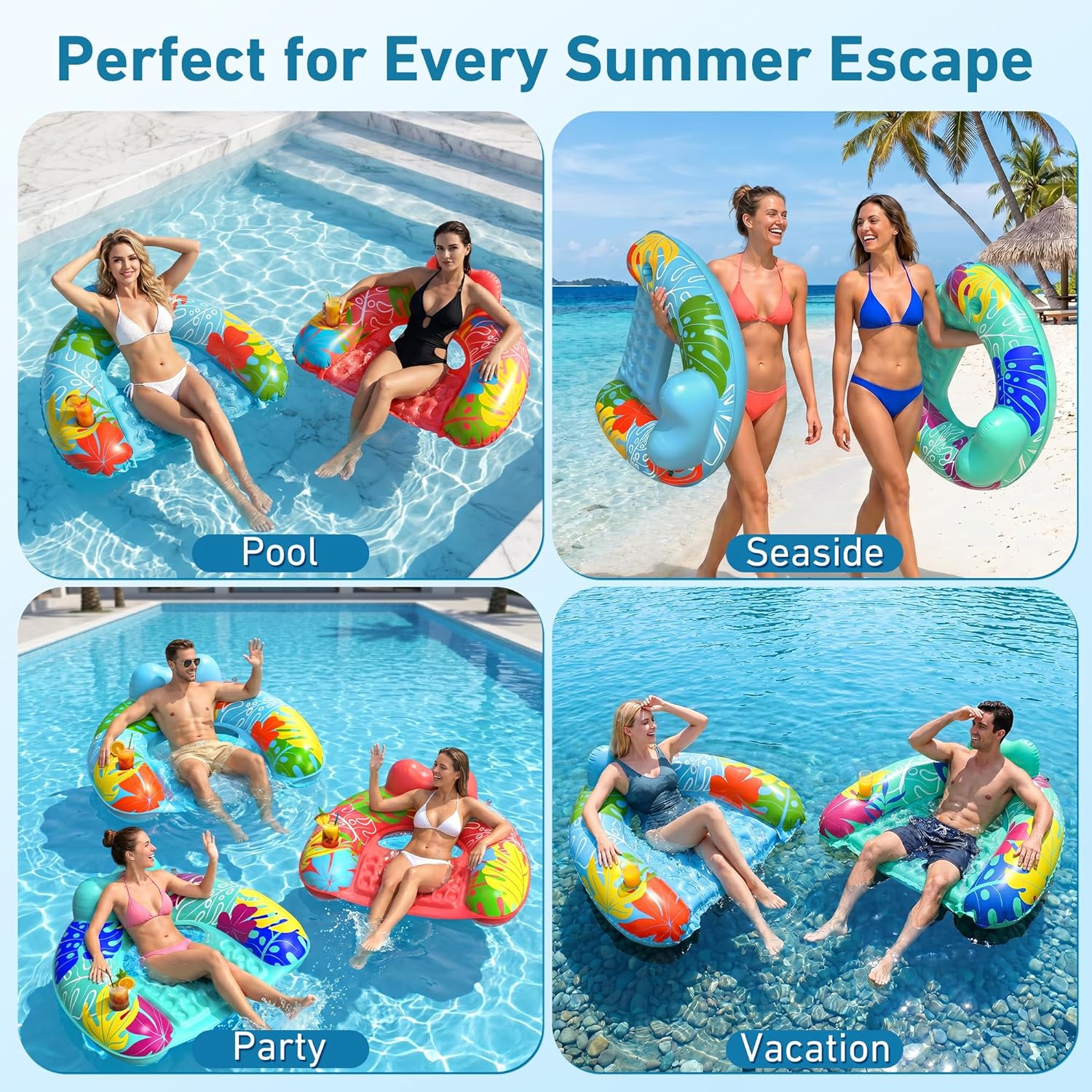Thumbnail 6 de SEETOHOME 3-Pack Inflatable Pool Float Chairs with Cup Holders – Adults