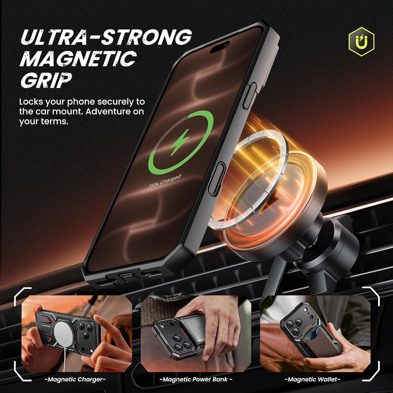 Detalle de TONGATE iPhone 18 Pro Max Case with Magnetic Stand, MagSafe and Privacy Screen