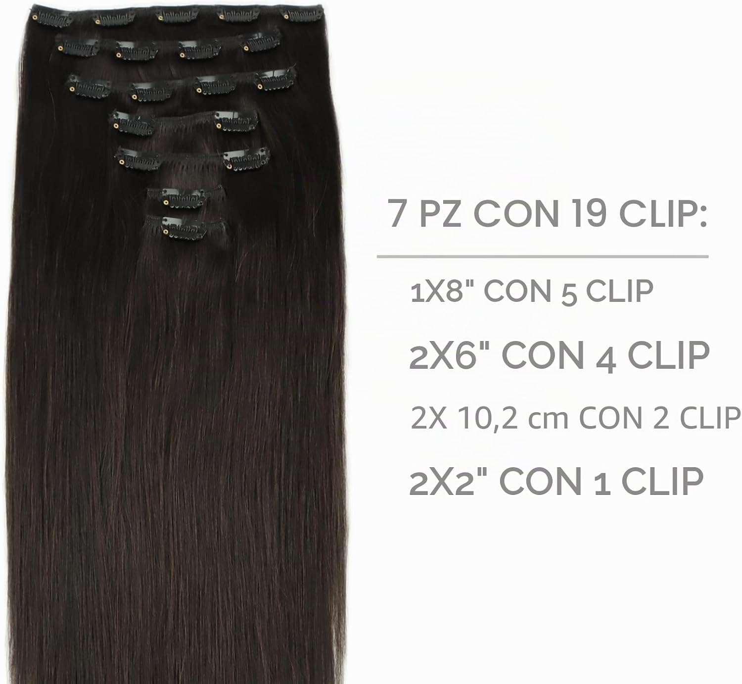 Thumbnail 1 de WENNALIFE Extension Capelli Veri Clip 45 cm – Remy Umani Marrone Scuro, 7 pezzi con clip