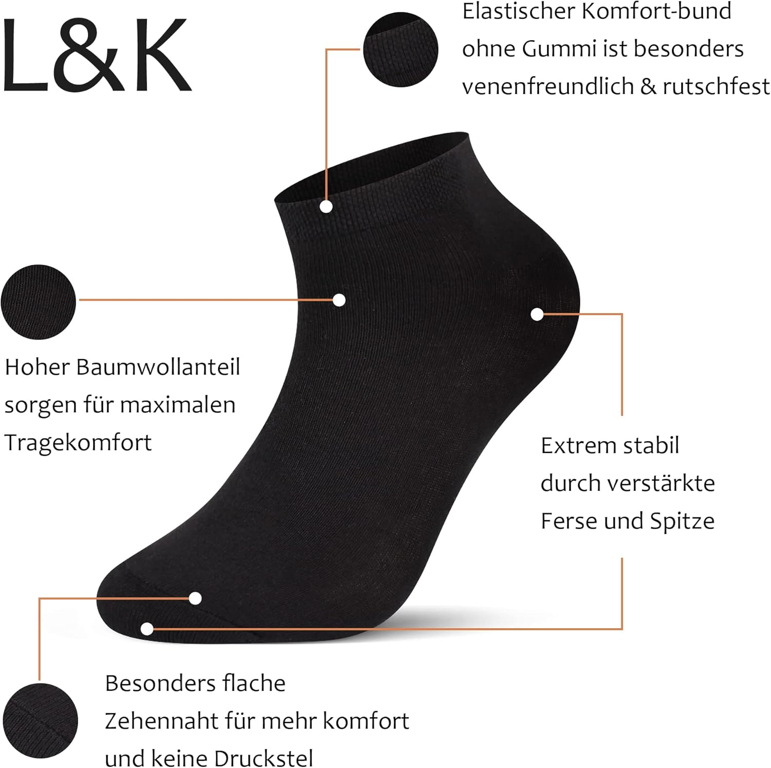Thumbnail 3 de Lot de 12/24 paires de chaussettes femme basses L&K-II en coton (socquettes) respirantes noir/blanc/gris