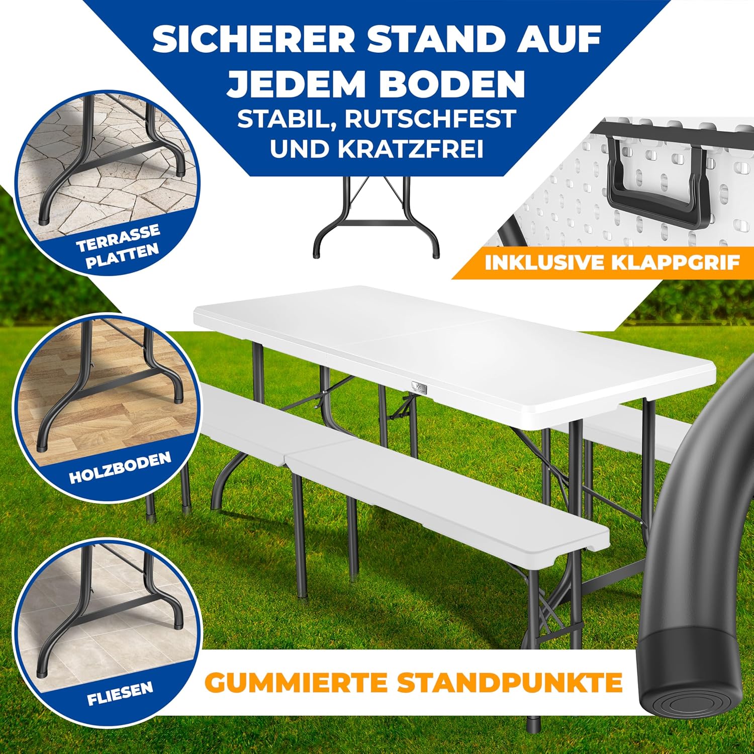 Thumbnail 6 de KESSER® Buffettisch klappbar aus Kunststoff (183 x 76 cm) – Campingtisch & Partytisch für bis zu 6 Personen, inkl. Cover & Tragegriff
